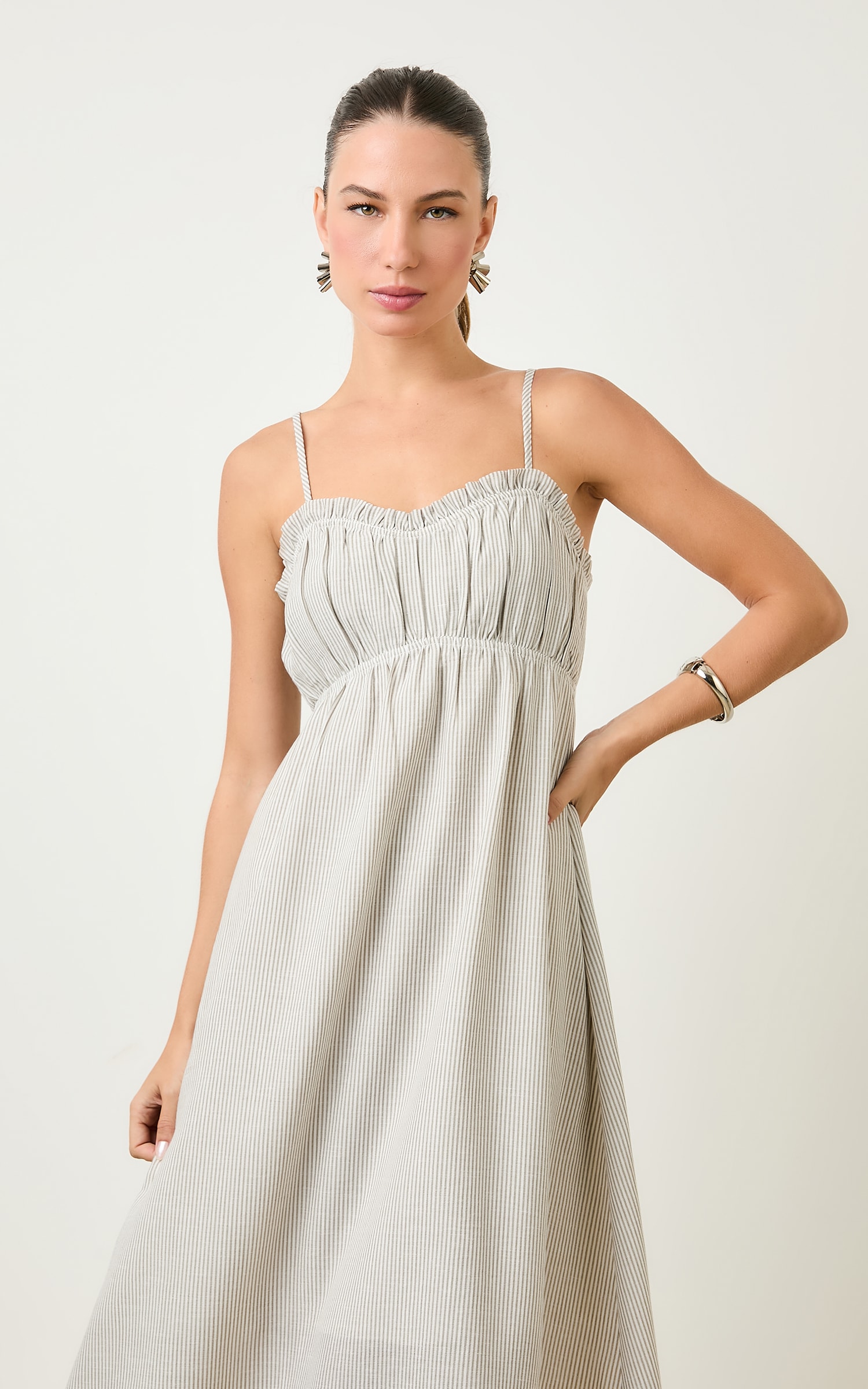 Vestido Cropped Listrado Athena Caqui