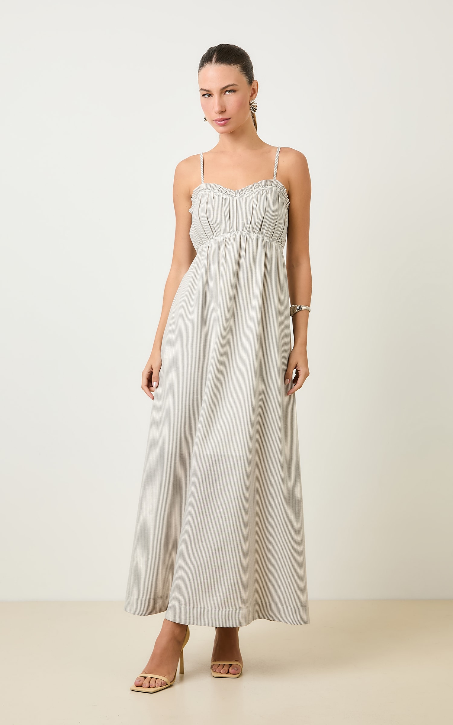 Vestido Cropped Listrado Athena Caqui