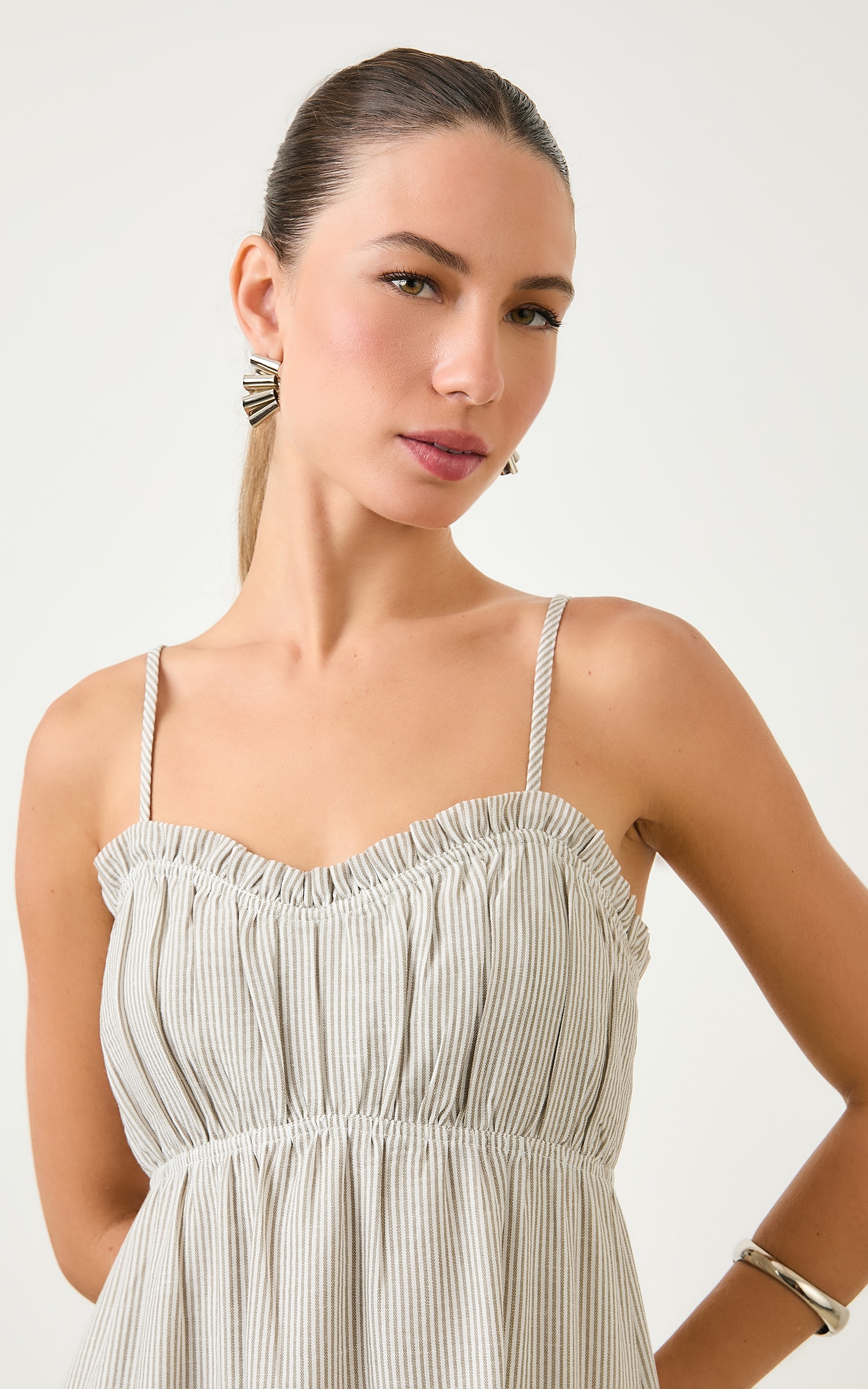 Vestido Cropped Listrado Athena Caqui
