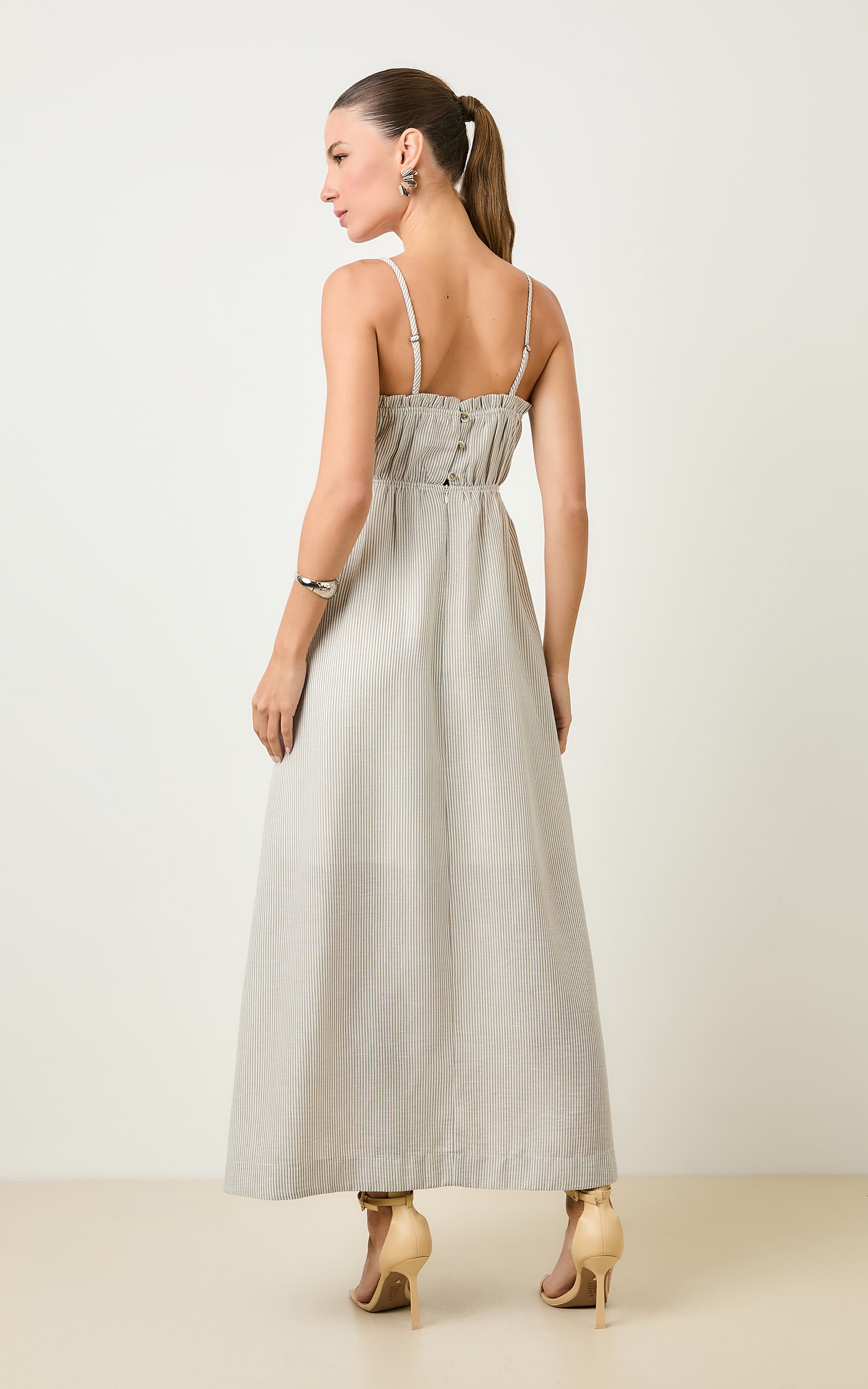 Vestido Cropped Listrado Athena Caqui