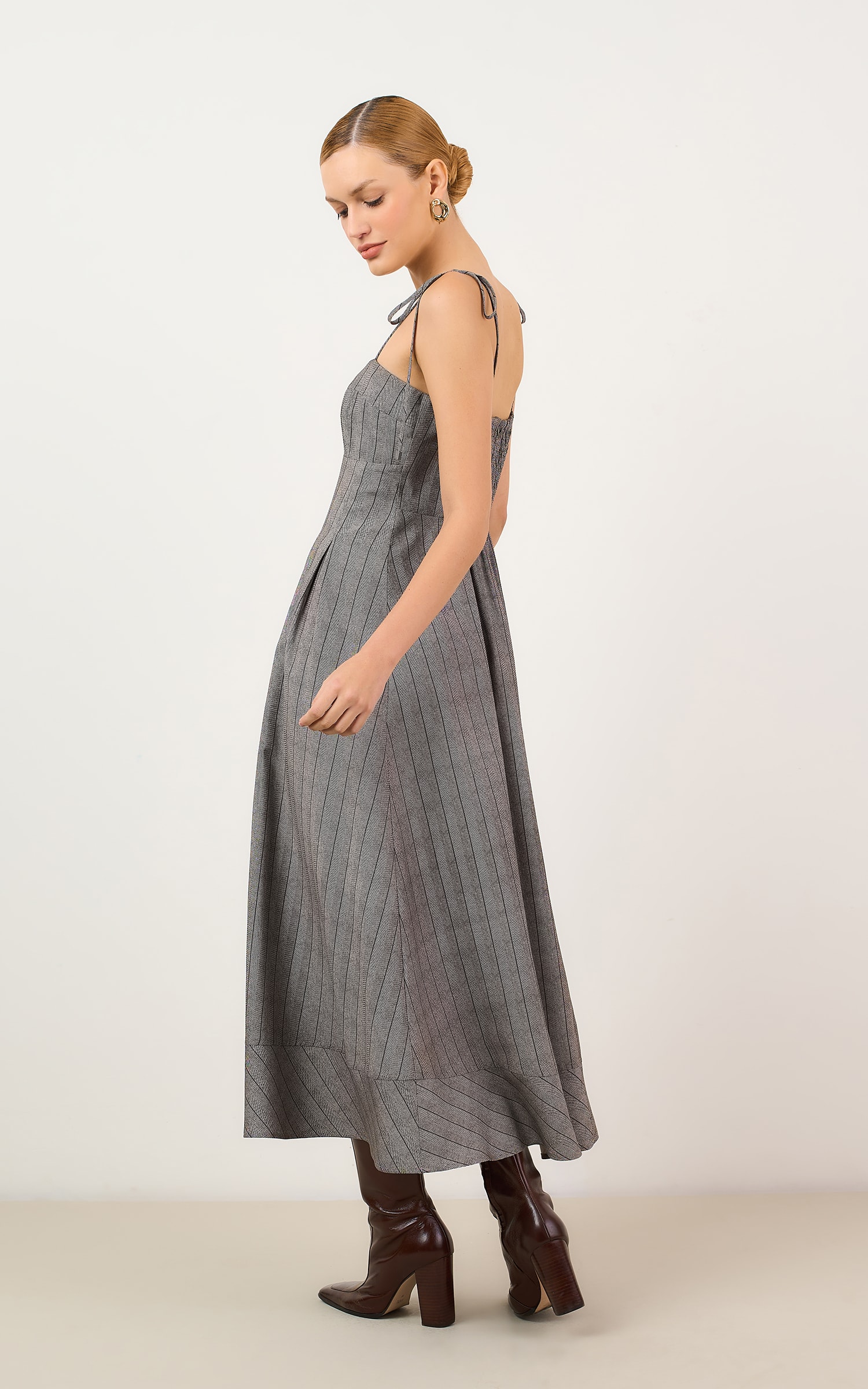 Vestido Cropped Listras Macchiato Burgundy