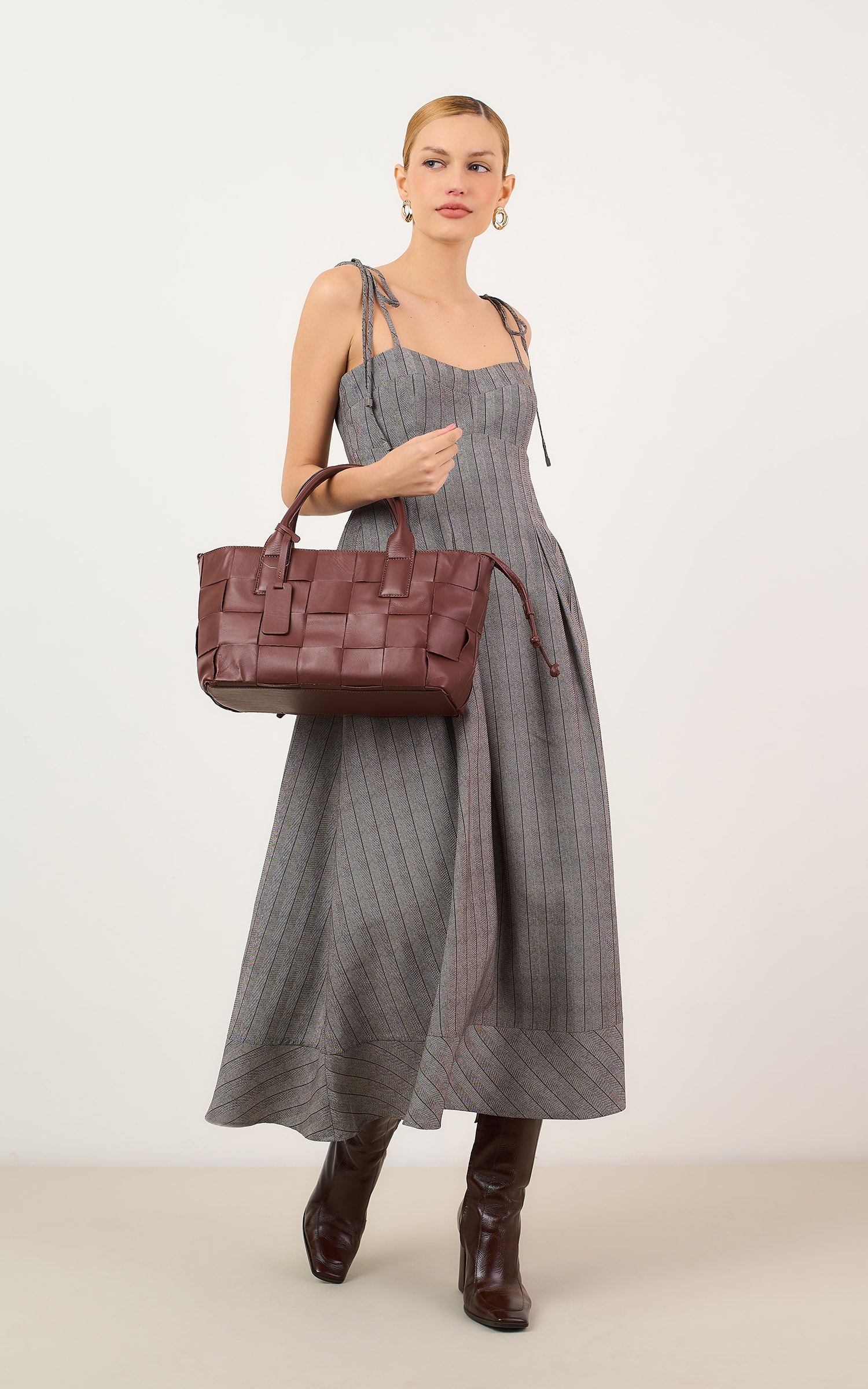 Vestido Cropped Listras Macchiato Burgundy