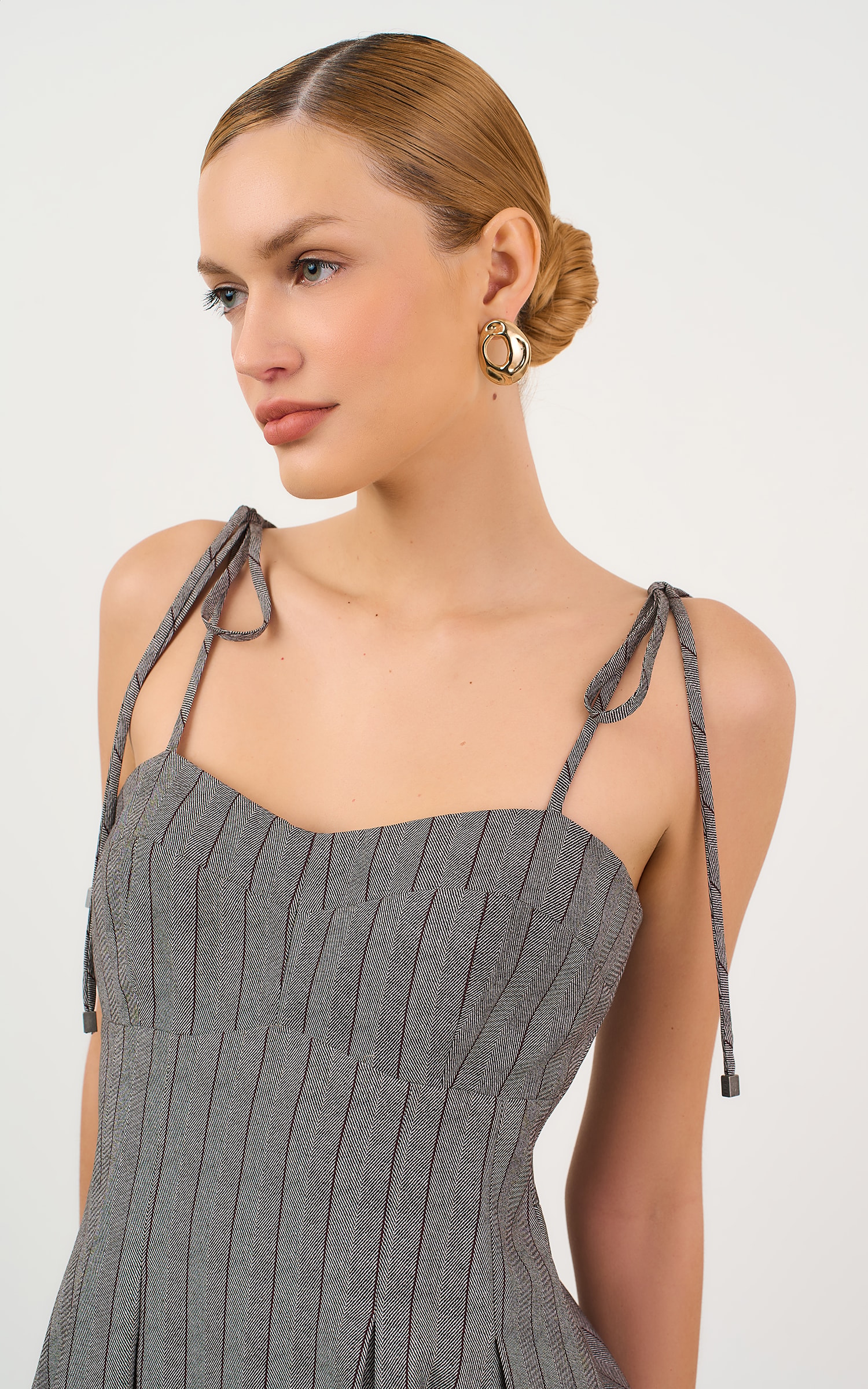 Vestido Cropped Listras Macchiato Burgundy