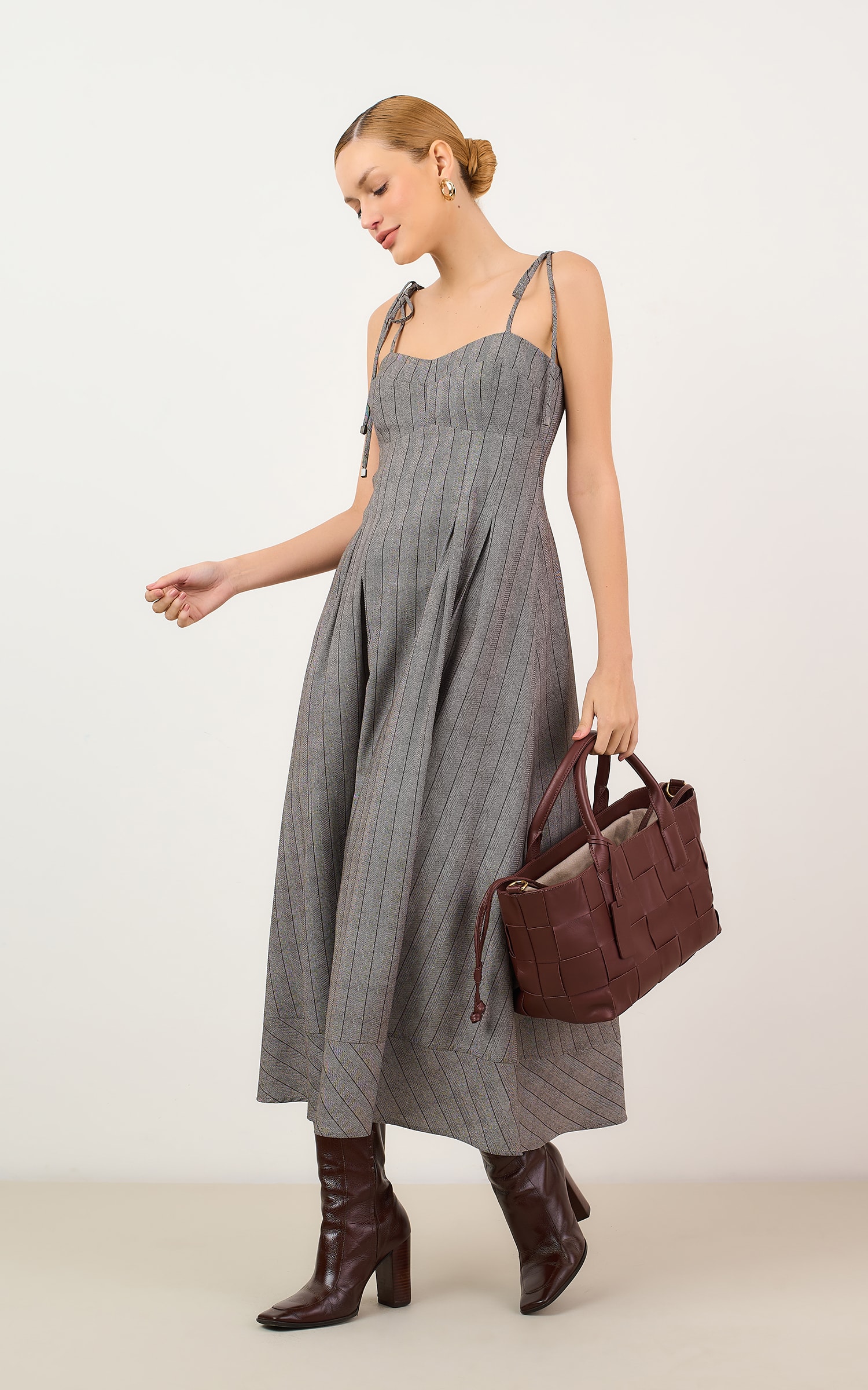 Vestido Cropped Listras Macchiato Burgundy