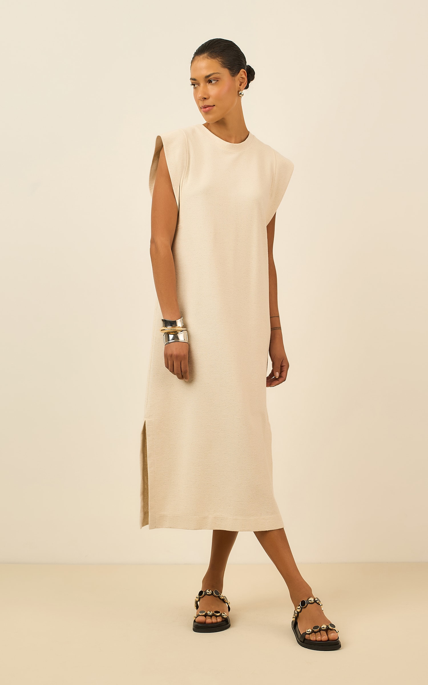 Vestido Cropped Moleton Ring Off White
