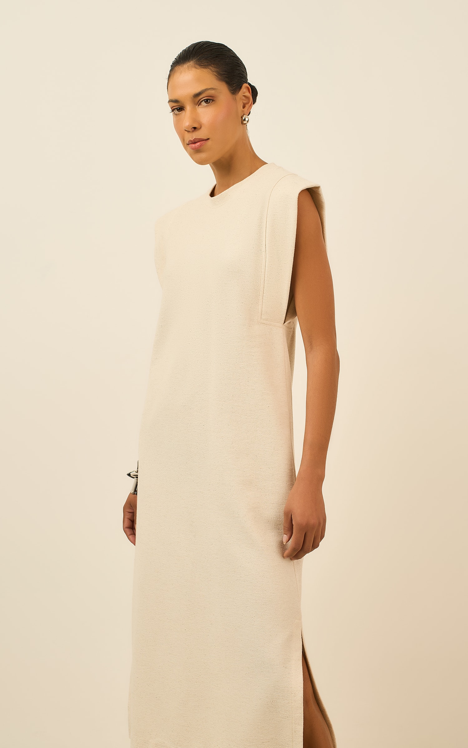 Vestido Cropped Moleton Ring Off White