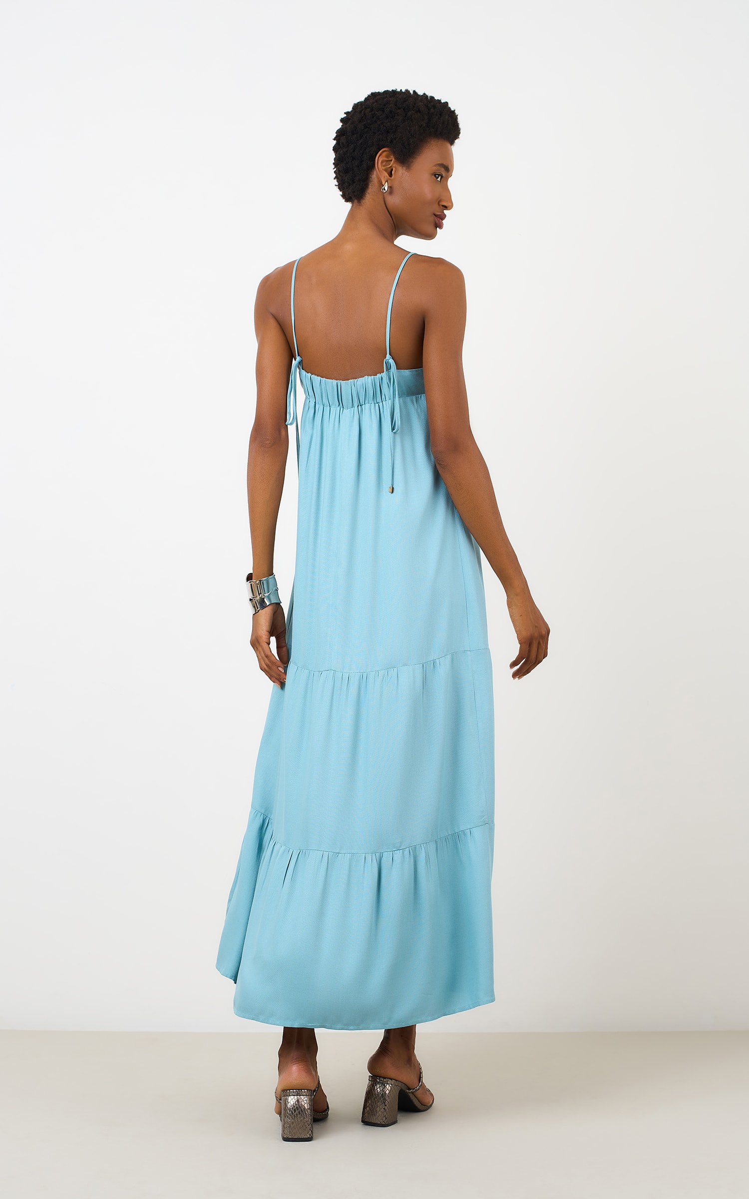 Vestido Cropped Textura Azul Sereno