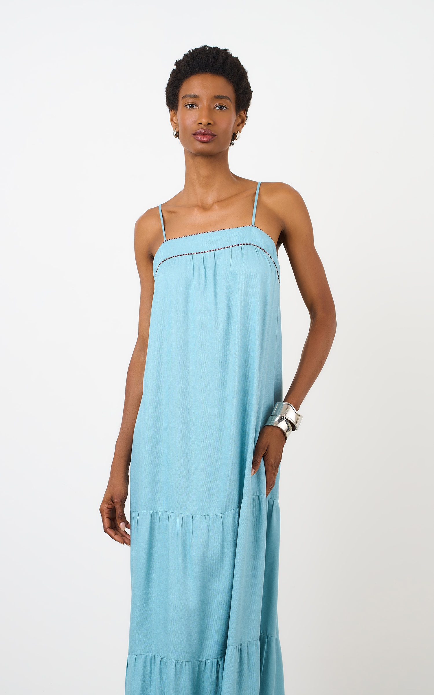 Vestido Cropped Textura Azul Sereno