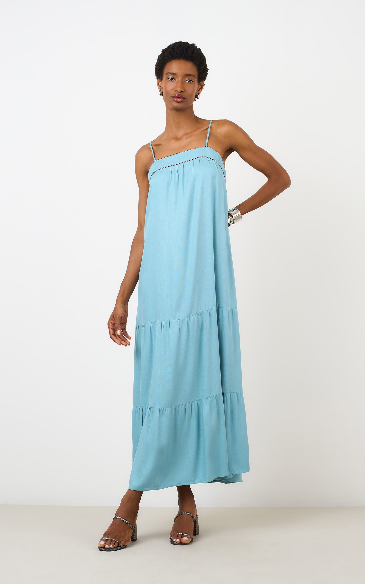 Vestido Cropped Textura Azul Sereno