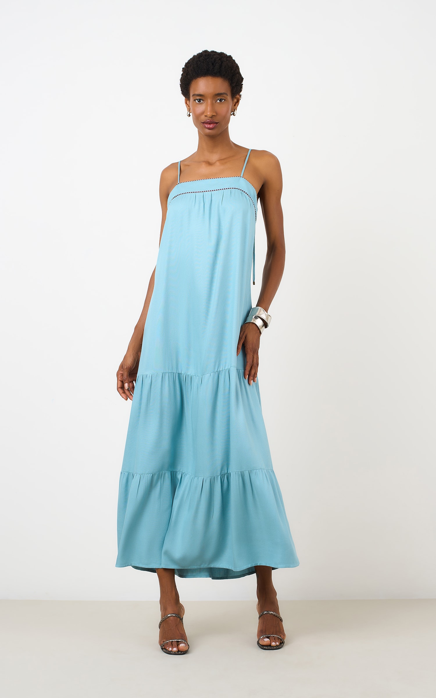 Vestido Cropped Textura Azul Sereno