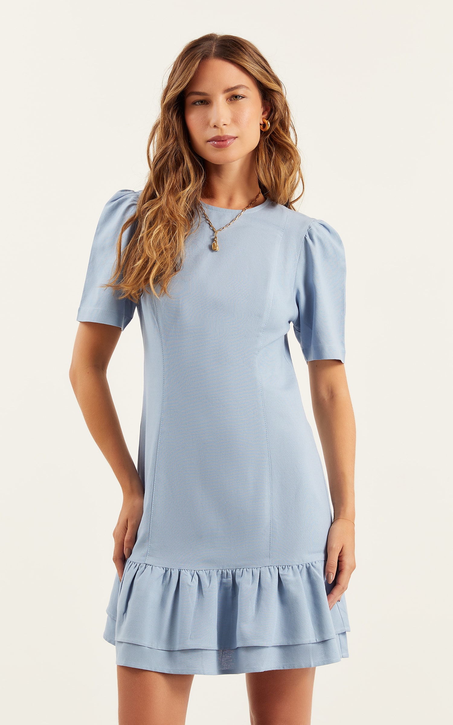 Vestido Curto Babados Lake Azul Ceu