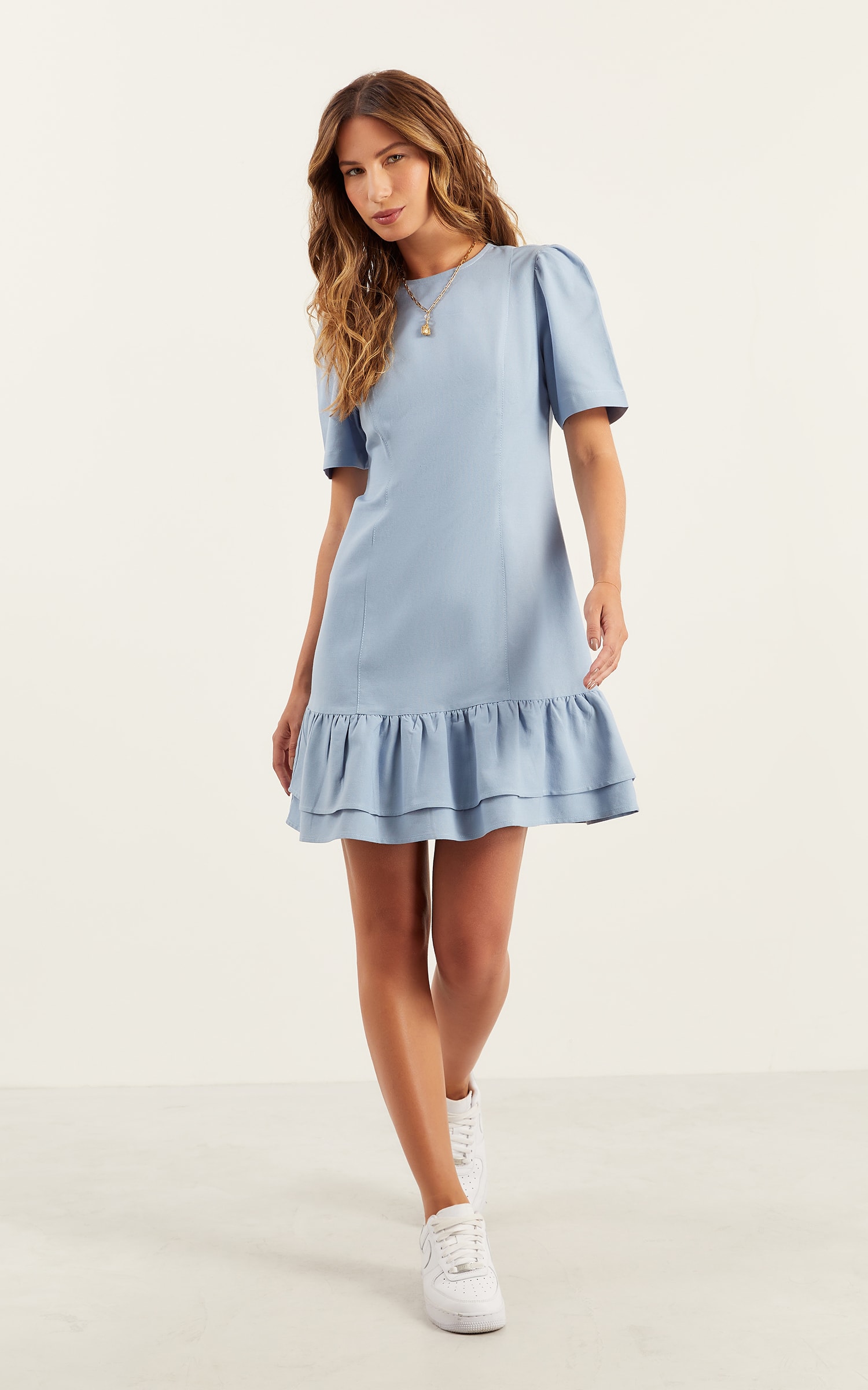 Vestido Curto Babados Lake Azul Ceu
