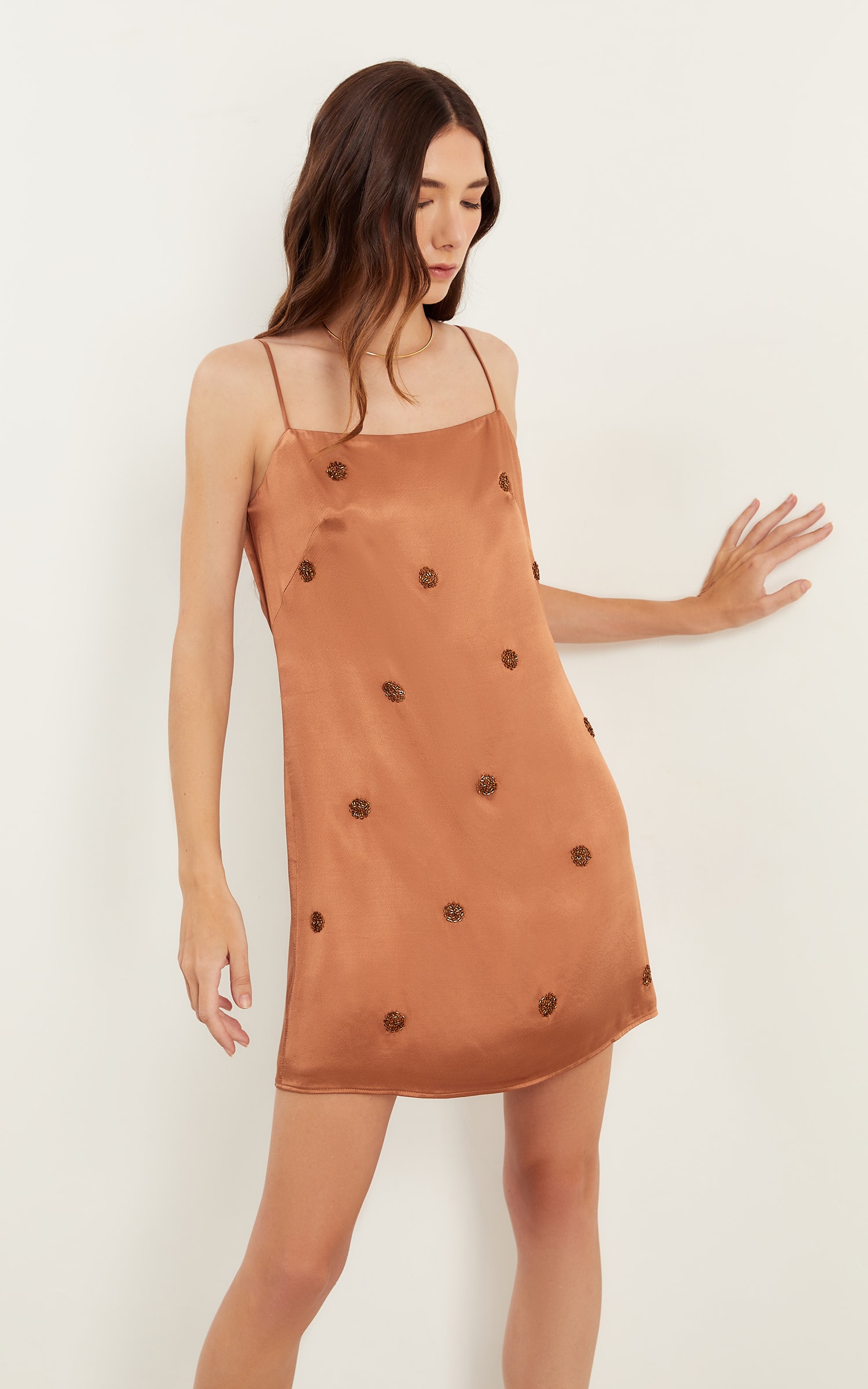 Vestido Curto Bordado Amendoa
