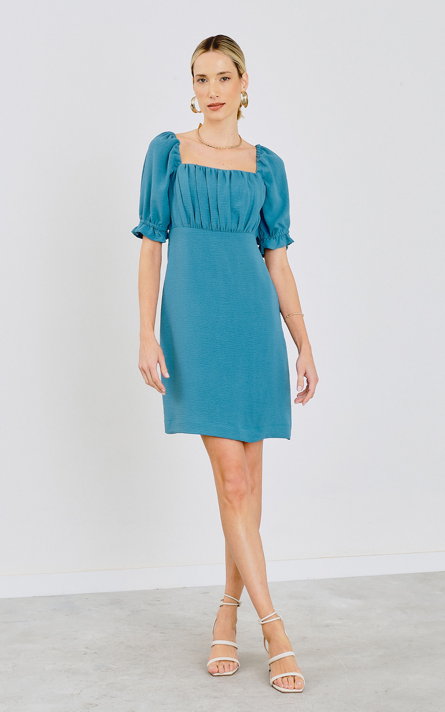 Vestido Curto Cordel Azul Claro