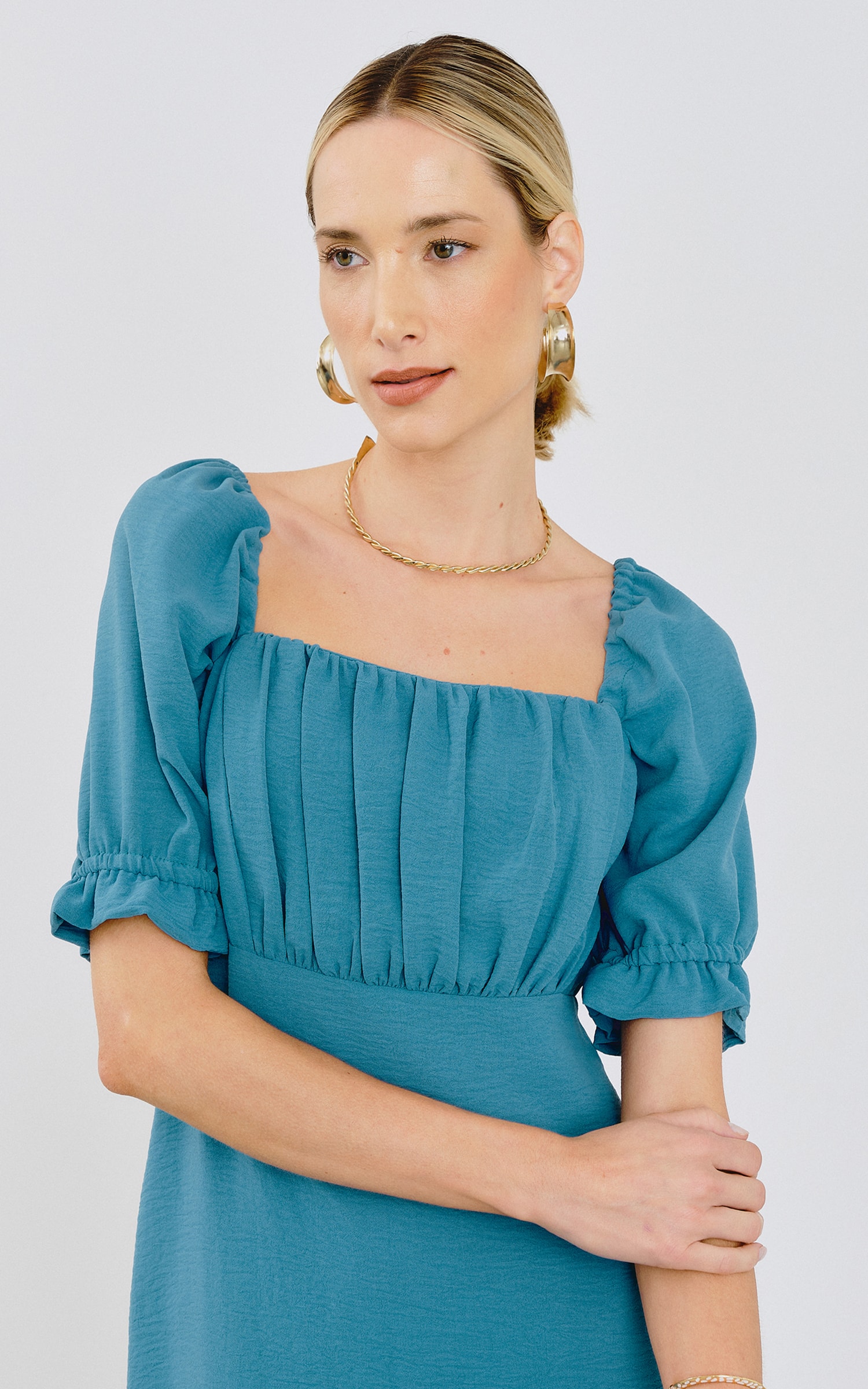 Vestido Curto Cordel Azul Claro