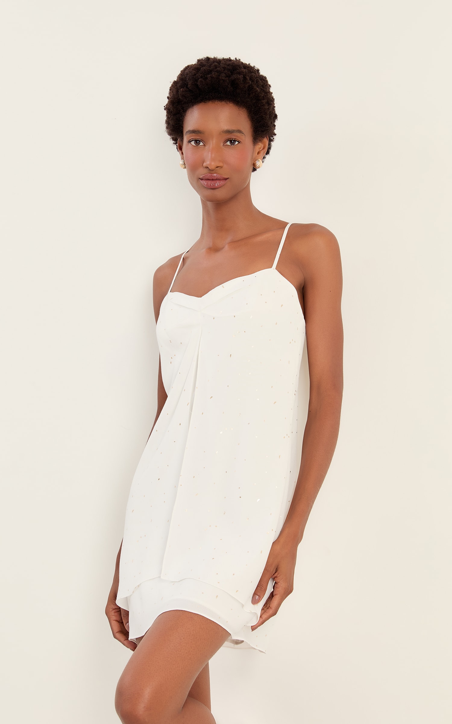 Vestido Curto Dots Assimétrico Off White