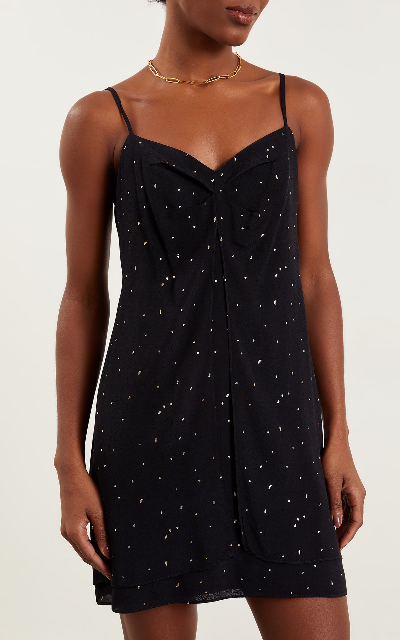Vestido Curto Dots Assimétrico Preto