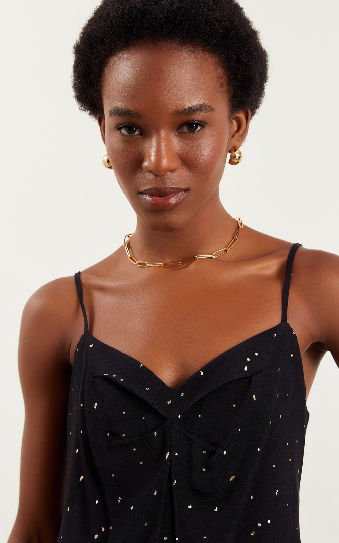 Vestido Curto Dots Assimétrico Preto