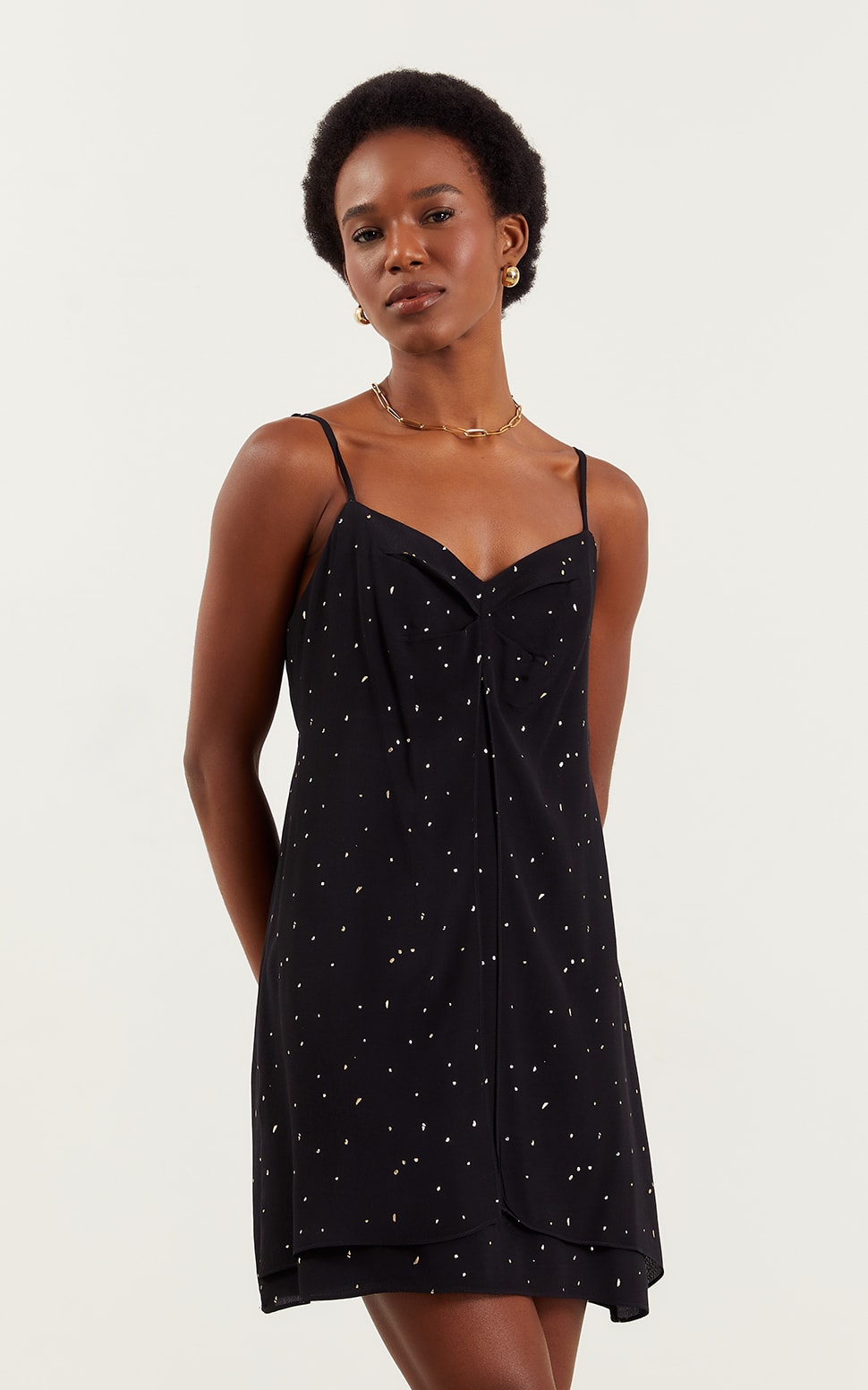 Vestido Curto Dots Assimétrico Preto