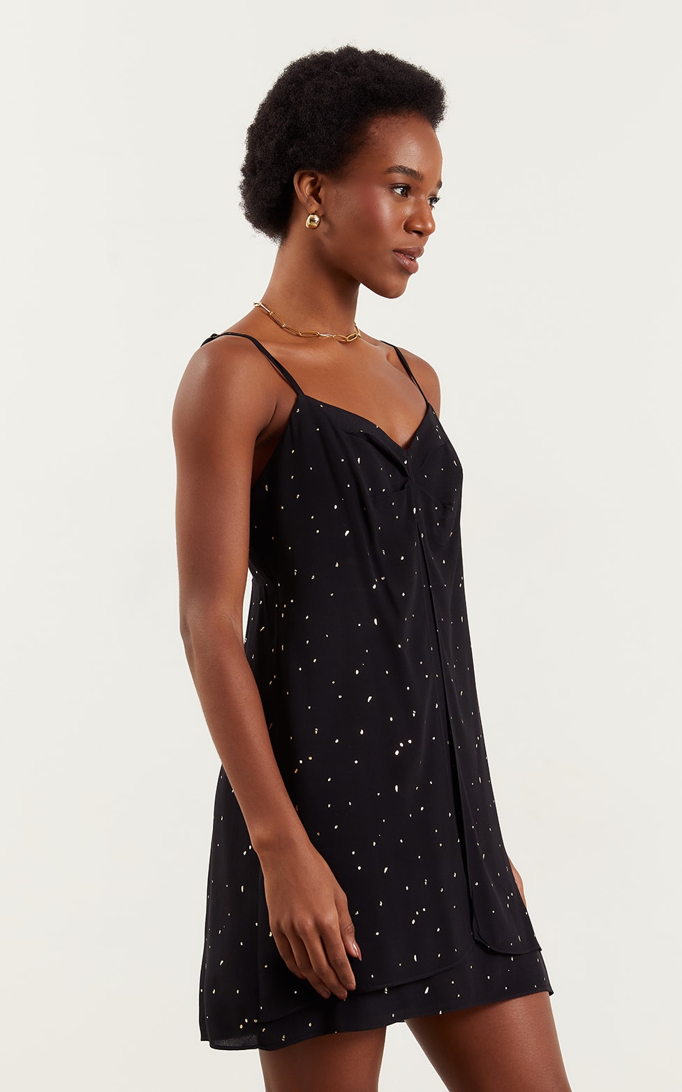 Vestido Curto Dots Assimétrico Preto