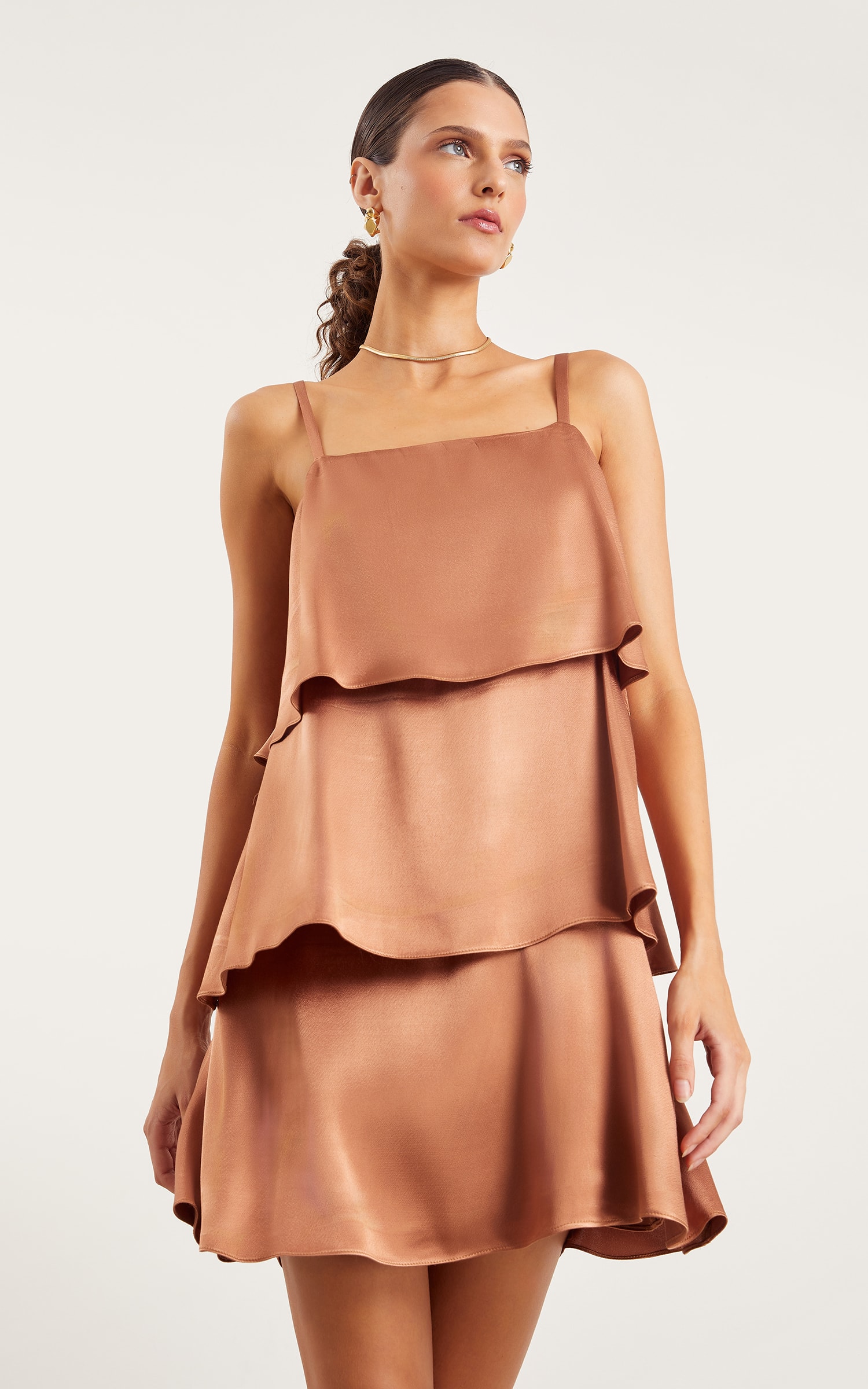 Vestido Curto Flora Amendoa
