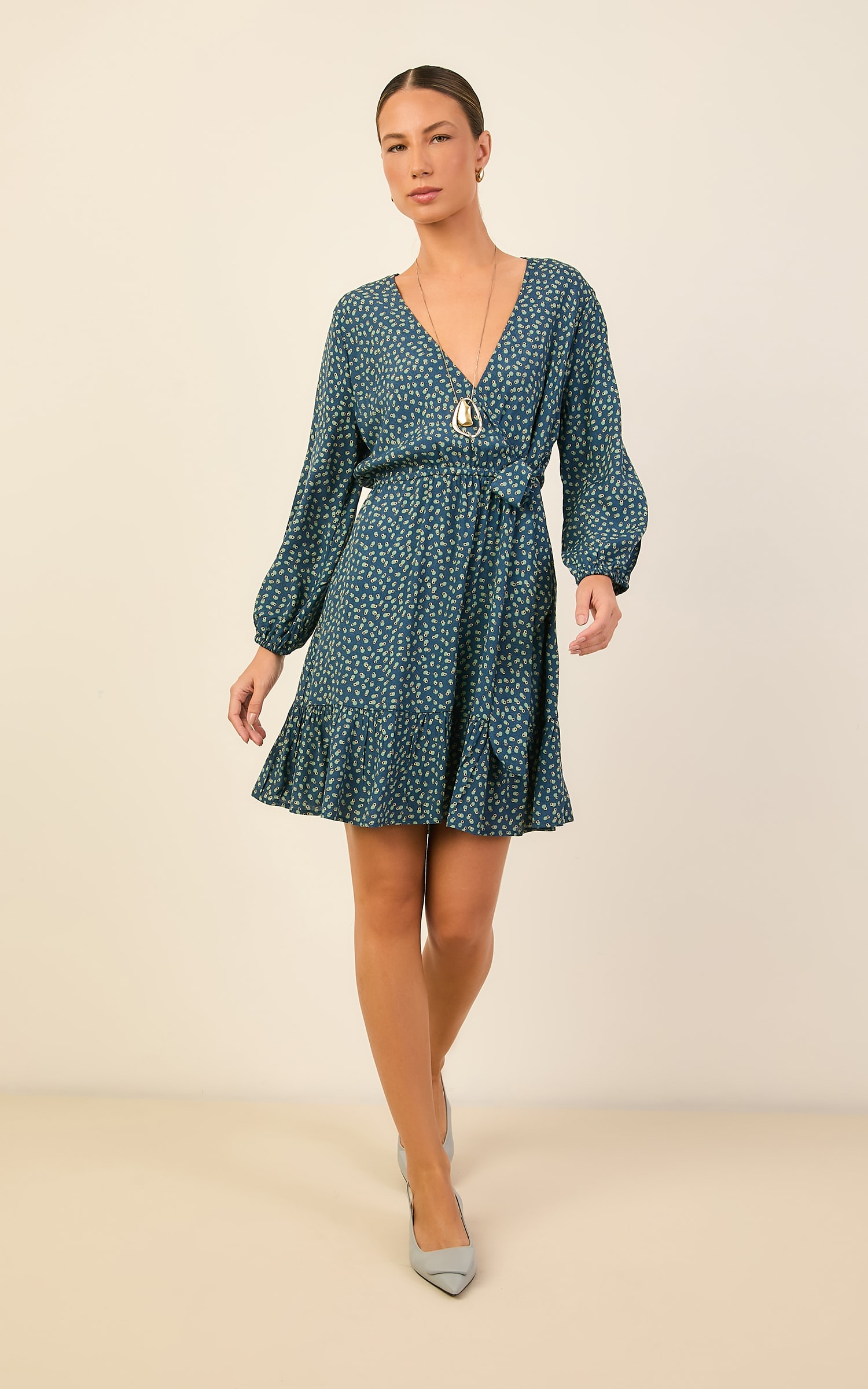 Vestido Curto Gravura Azul Denim