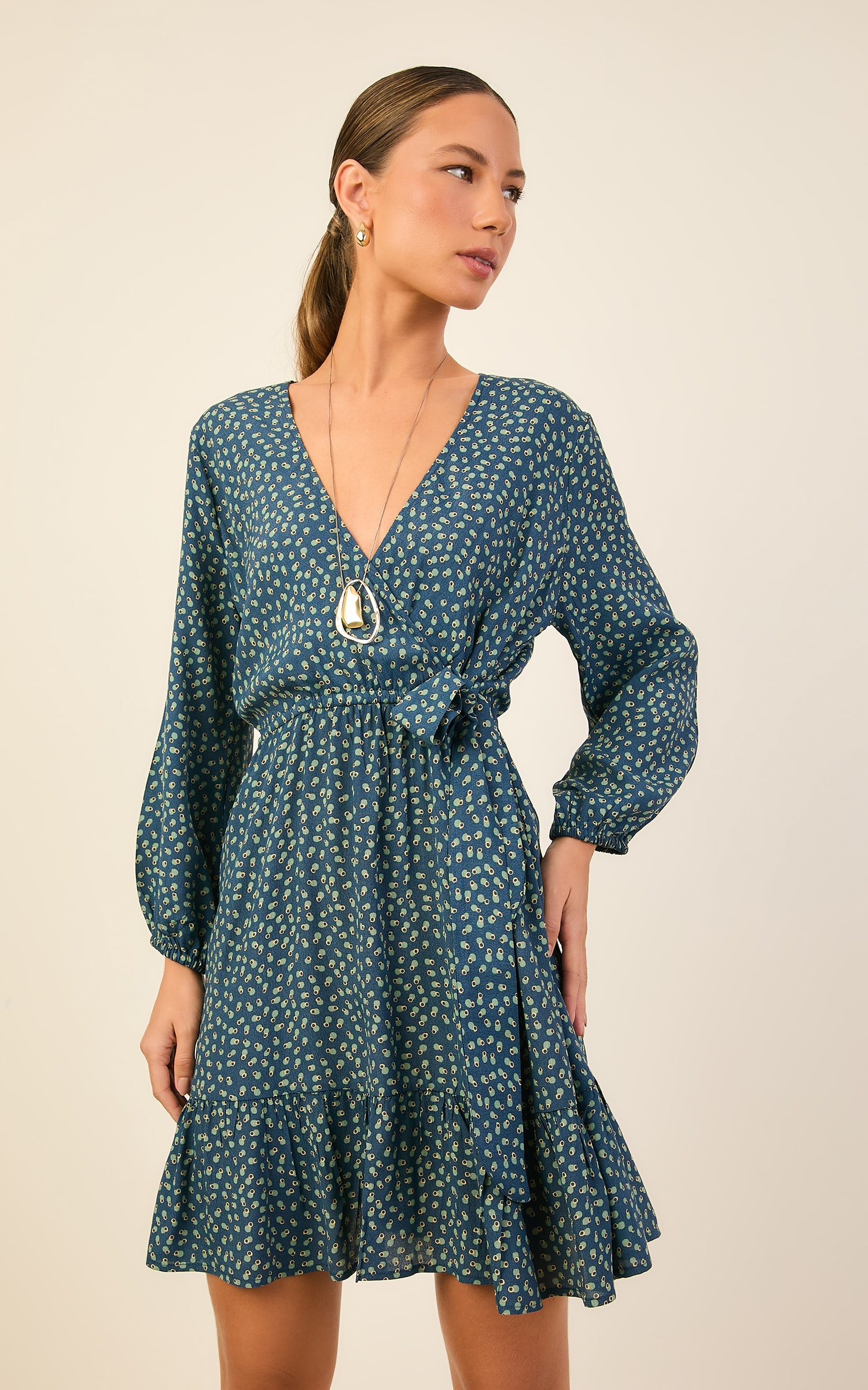 Vestido Curto Gravura Azul Denim
