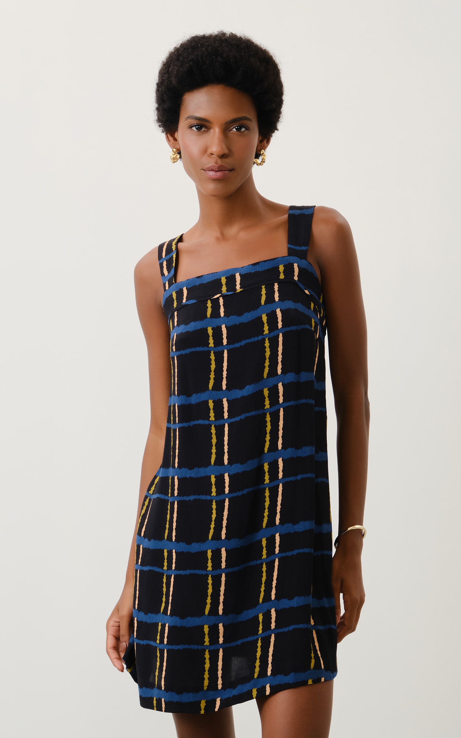 Vestido Curto Grid Preto