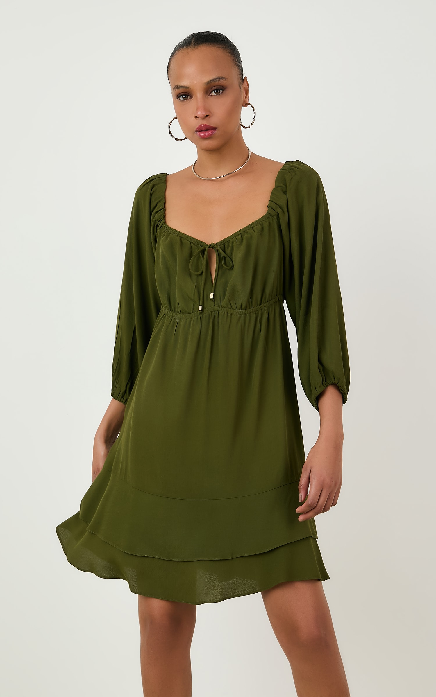 Vestido Curto Hibisco Verde Musgo