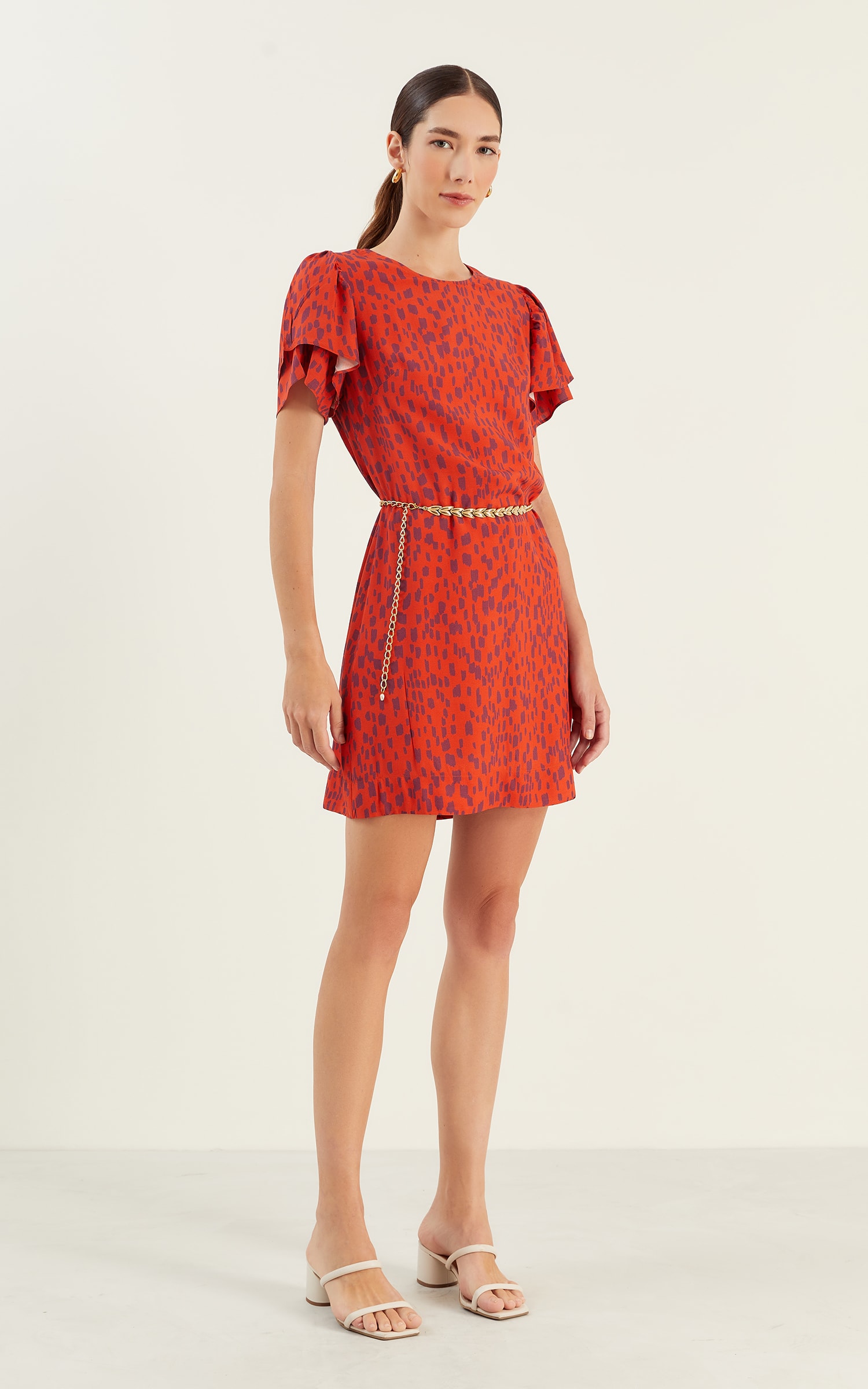 Vestido Curto Manga Curta Coast Laranja