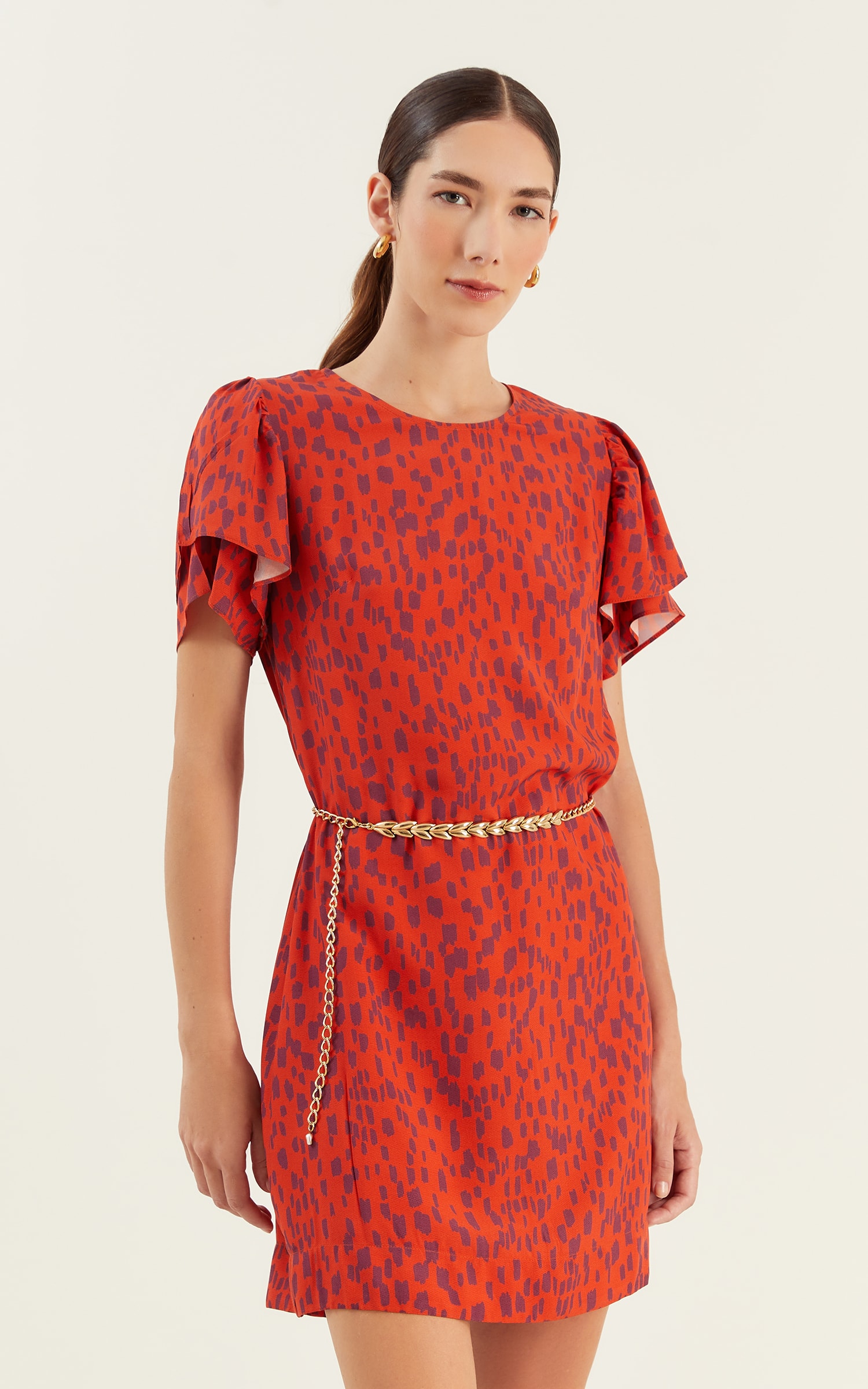 Vestido Curto Manga Curta Coast Laranja