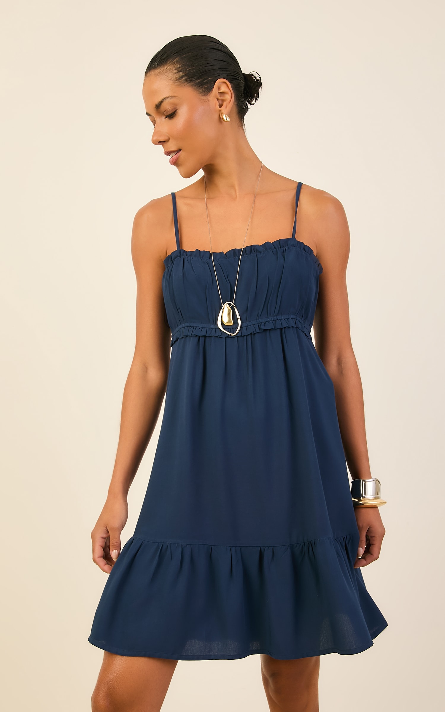 Vestido Curto Mini Babado Color Marinho