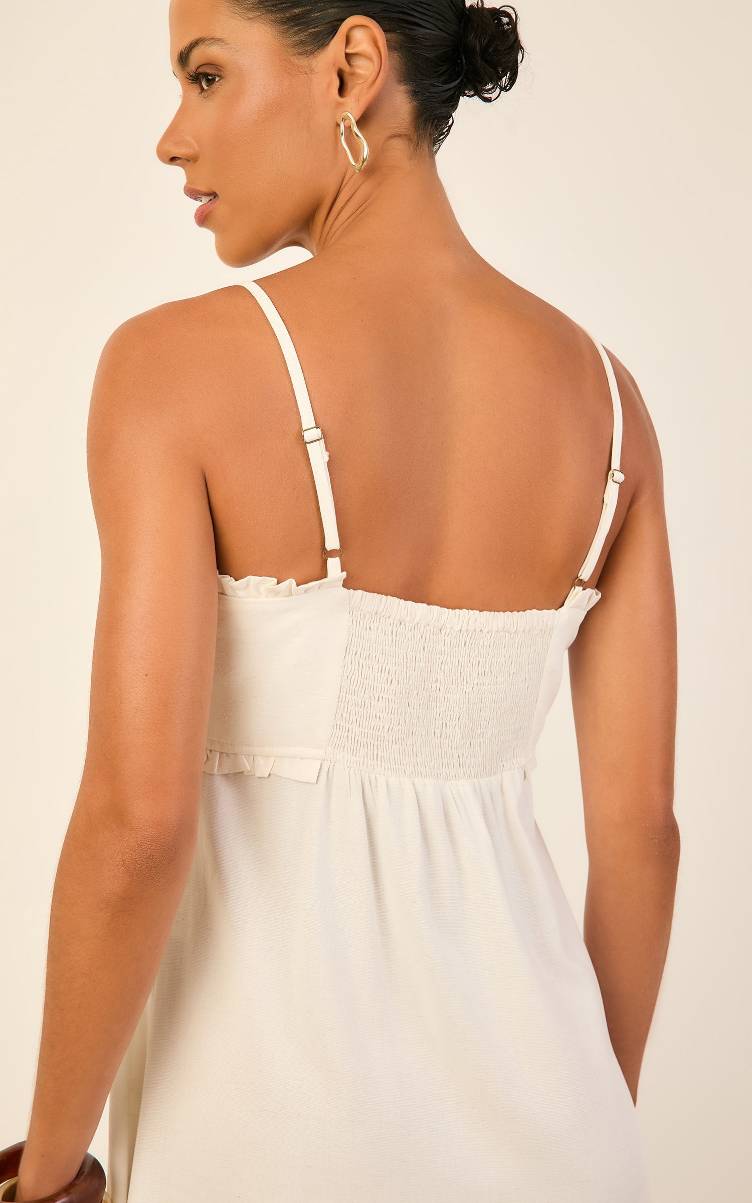 Vestido Curto Mini Babado Color Natural