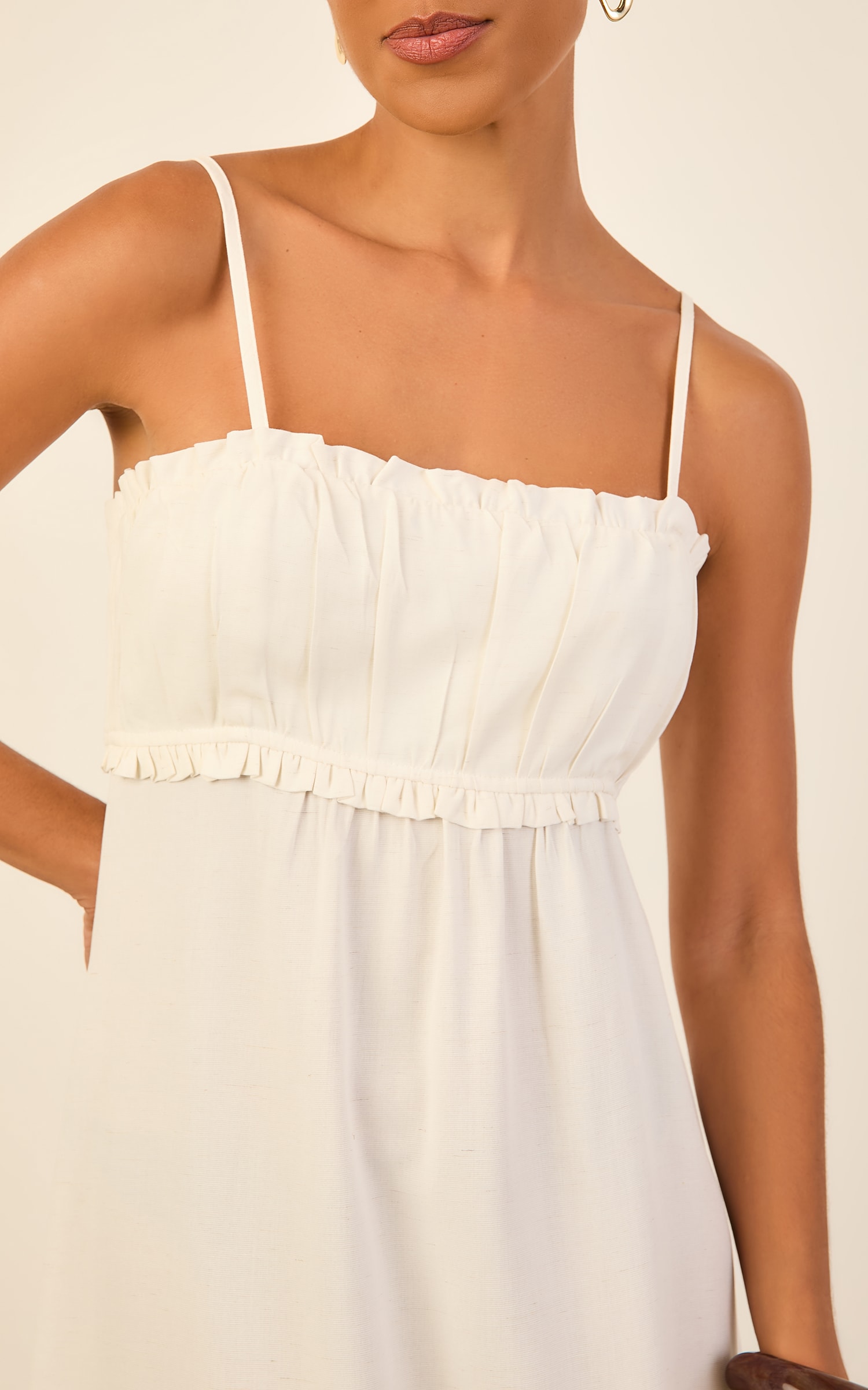 Vestido Curto Mini Babado Color Natural