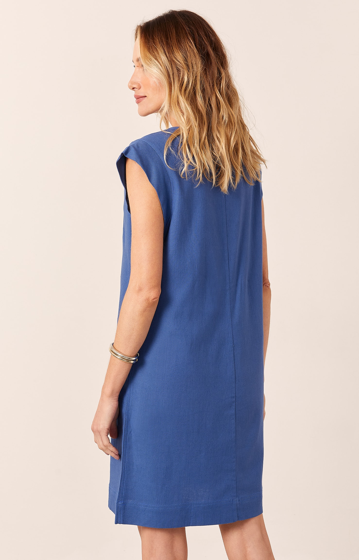 Vestido Curto Pespontos Azul