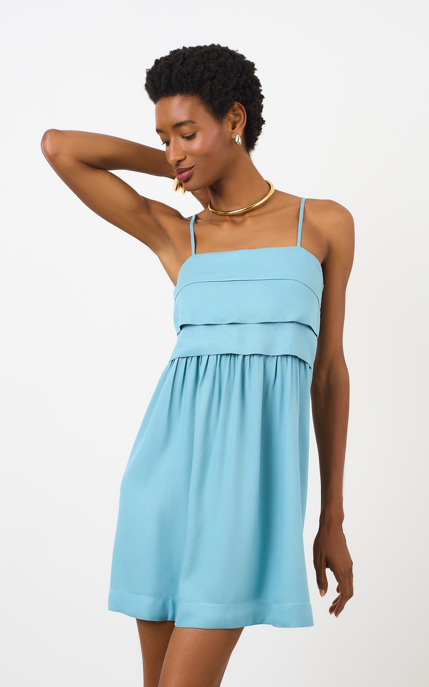 Vestido Curto Textura Azul Sereno