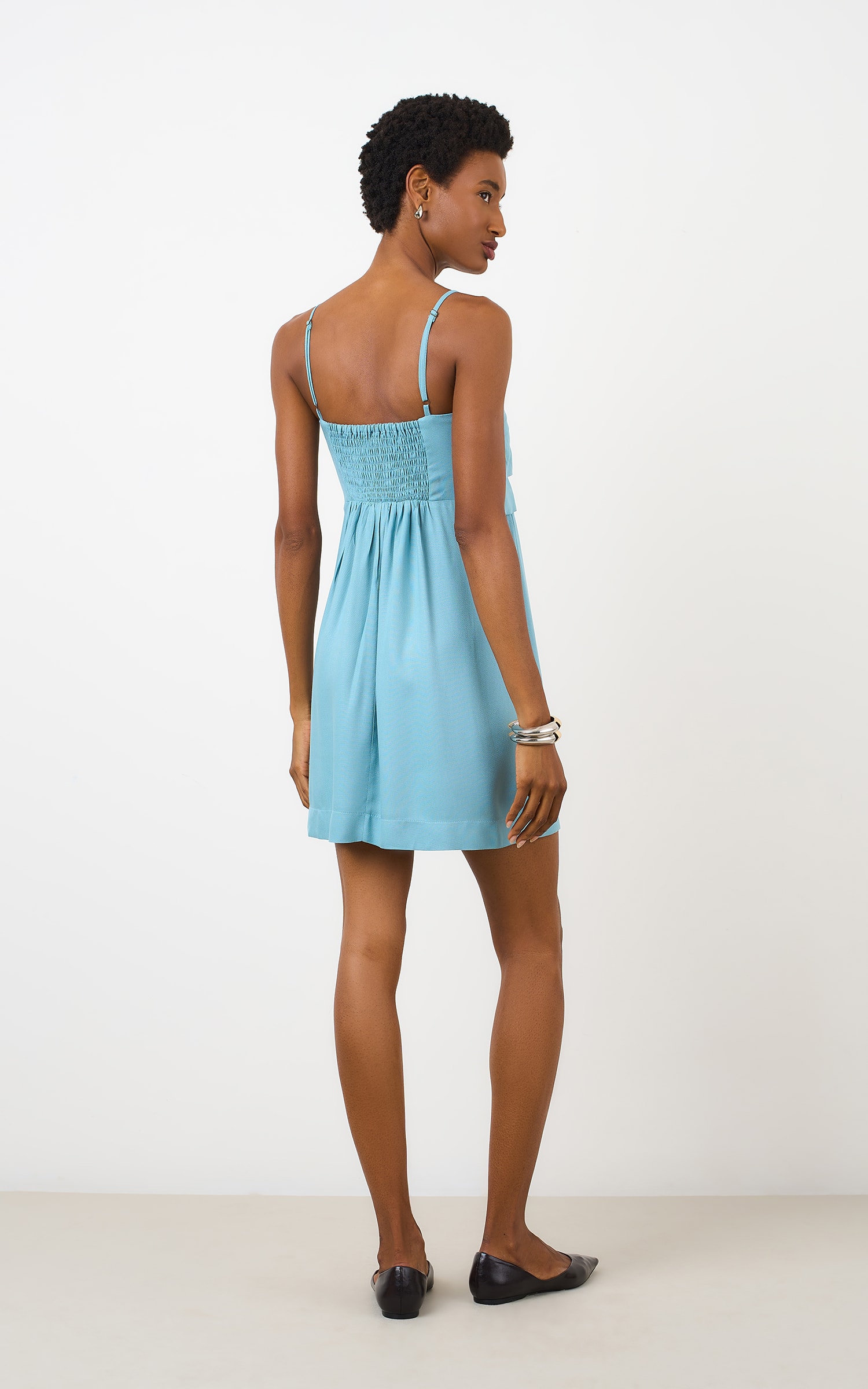 Vestido Curto Textura Azul Sereno
