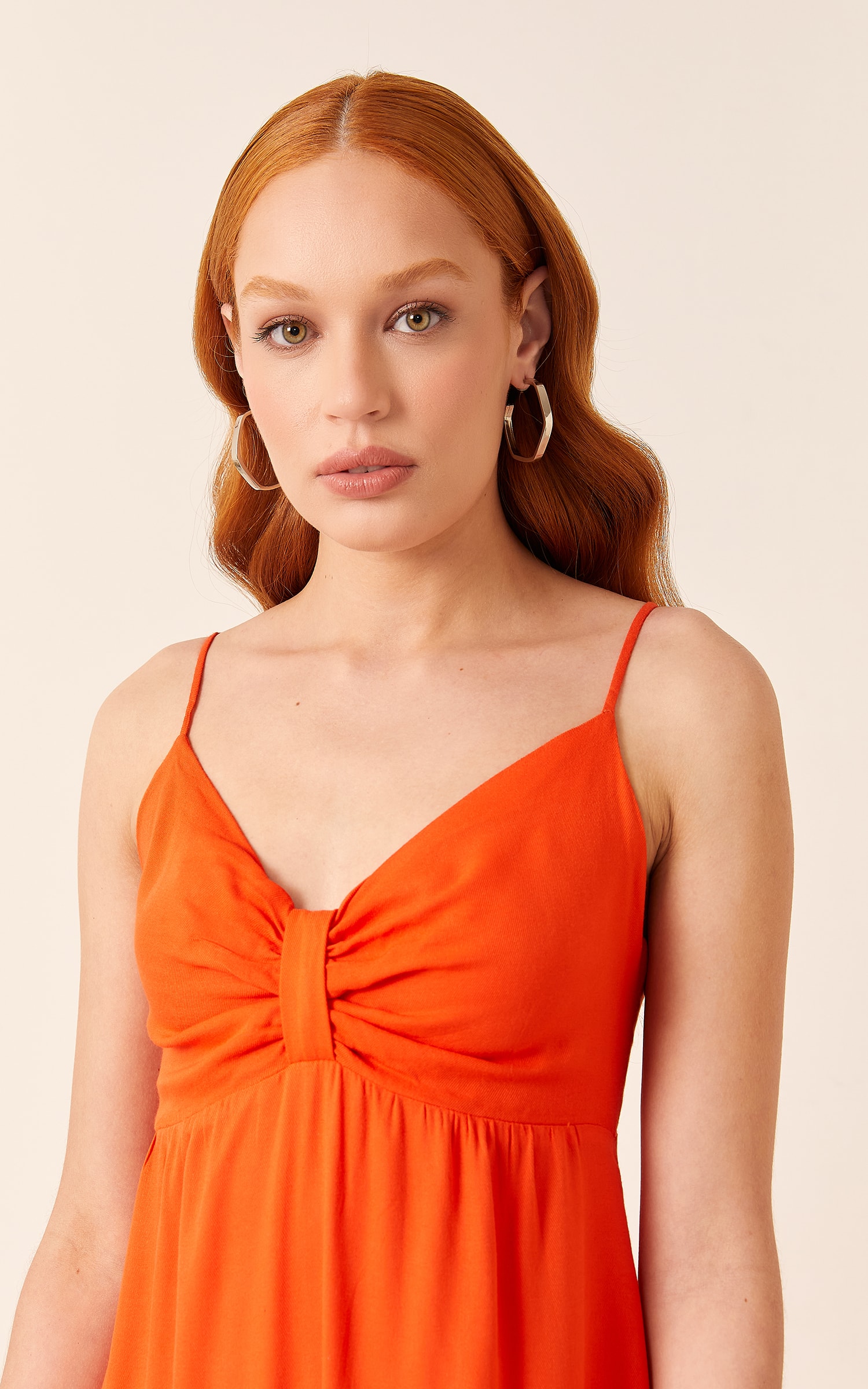 Vestido Decote Laço Midi Laranja