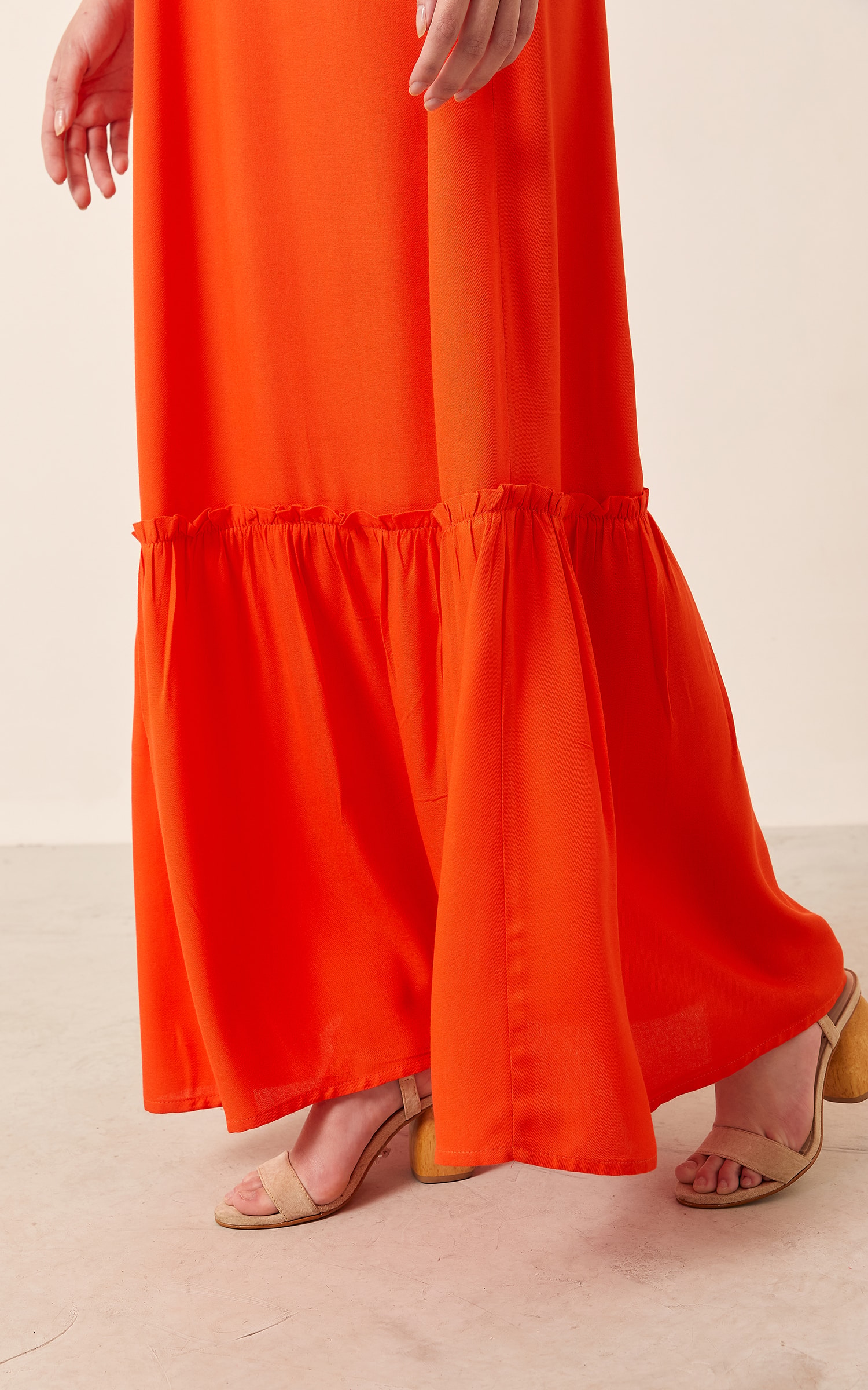 Vestido Decote Laço Midi Laranja