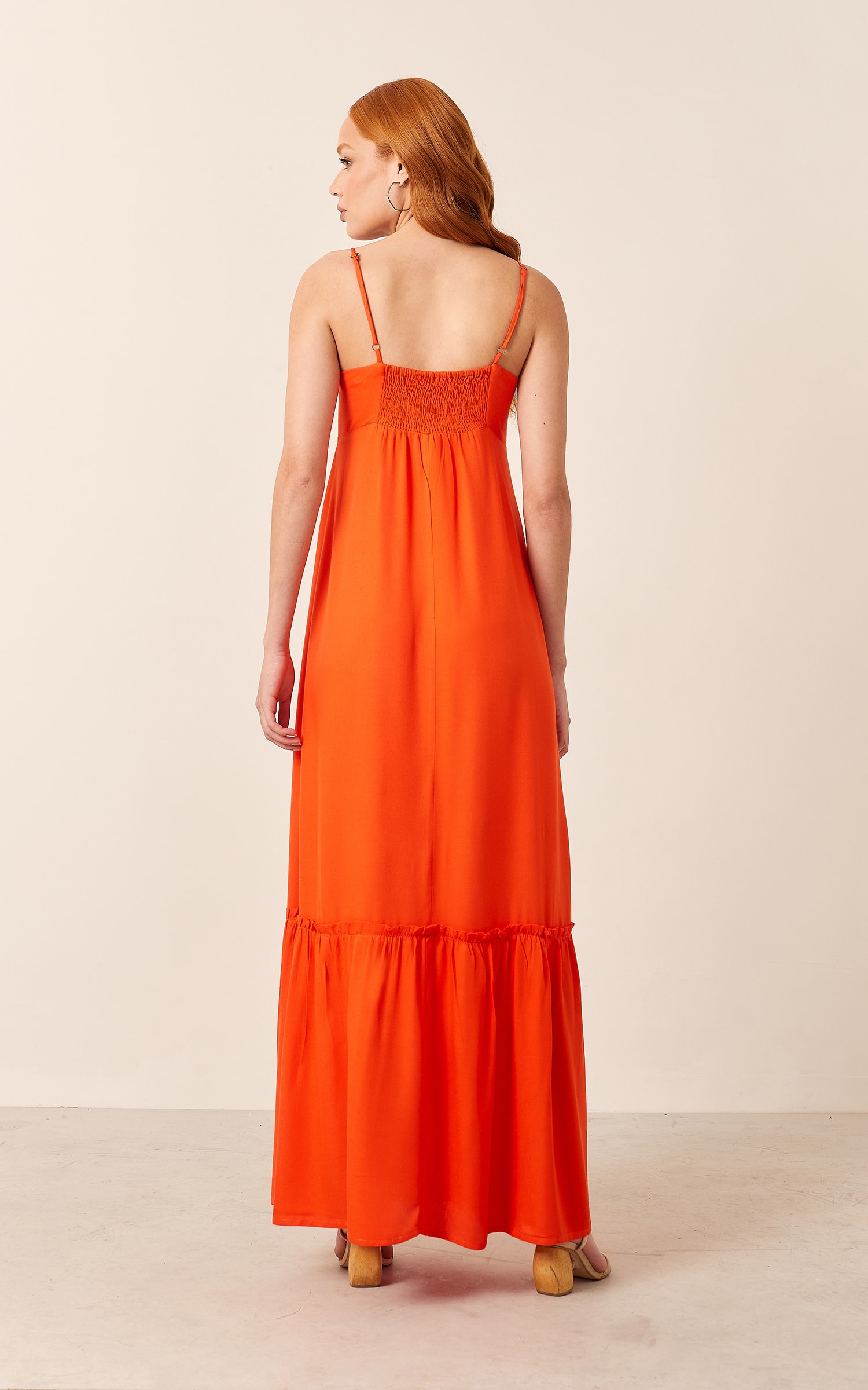 Vestido Decote Laço Midi Laranja