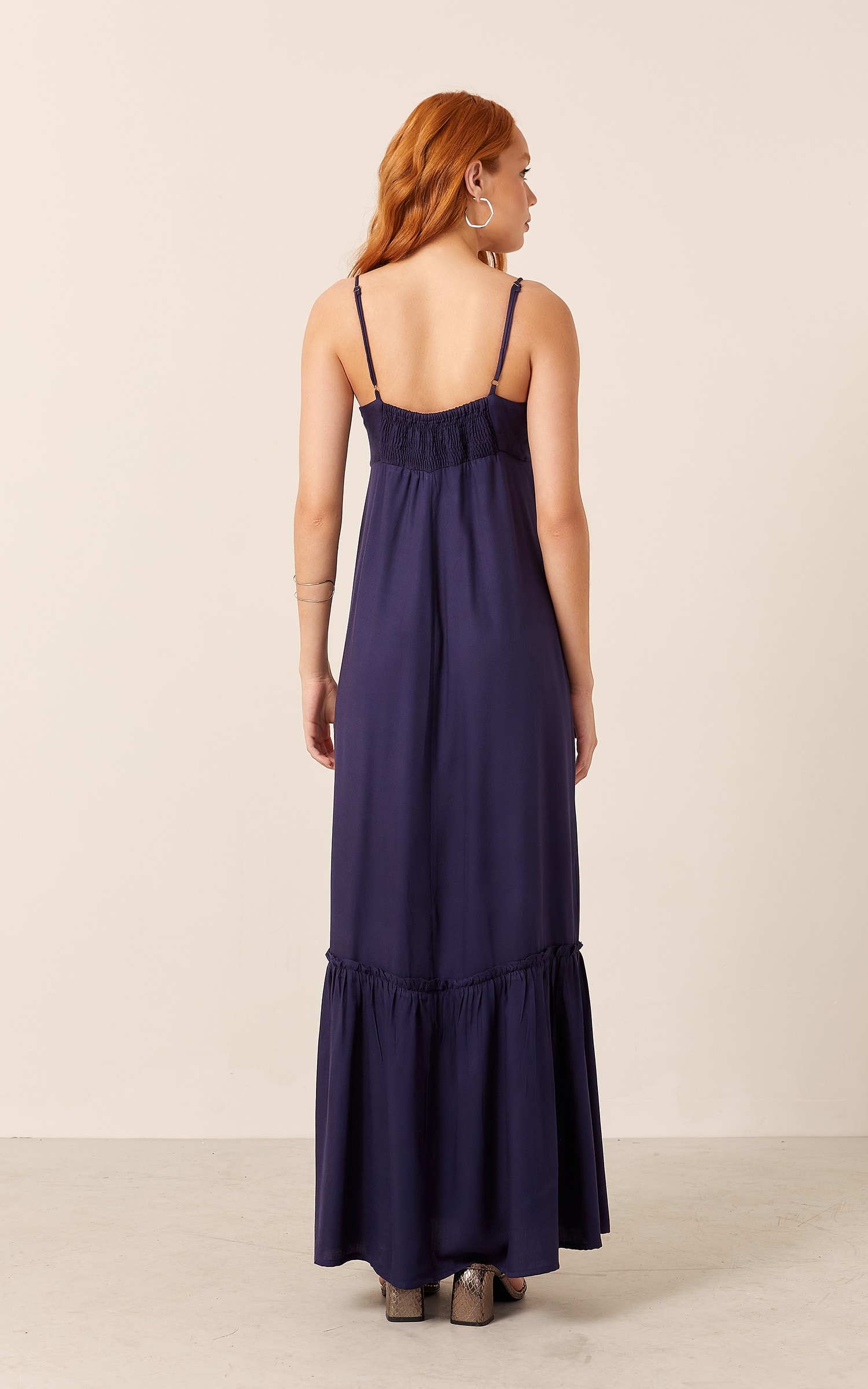 Vestido Decote Laço Midi Marinho