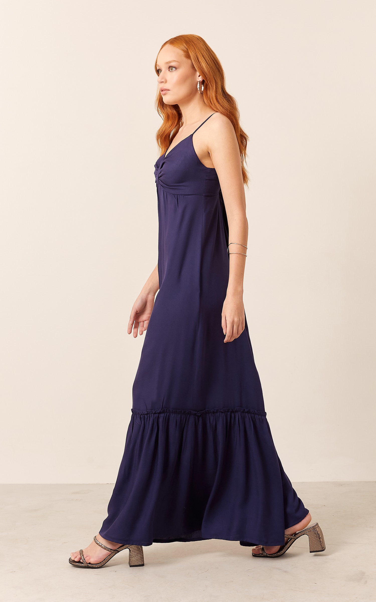 Vestido Decote Laço Midi Marinho