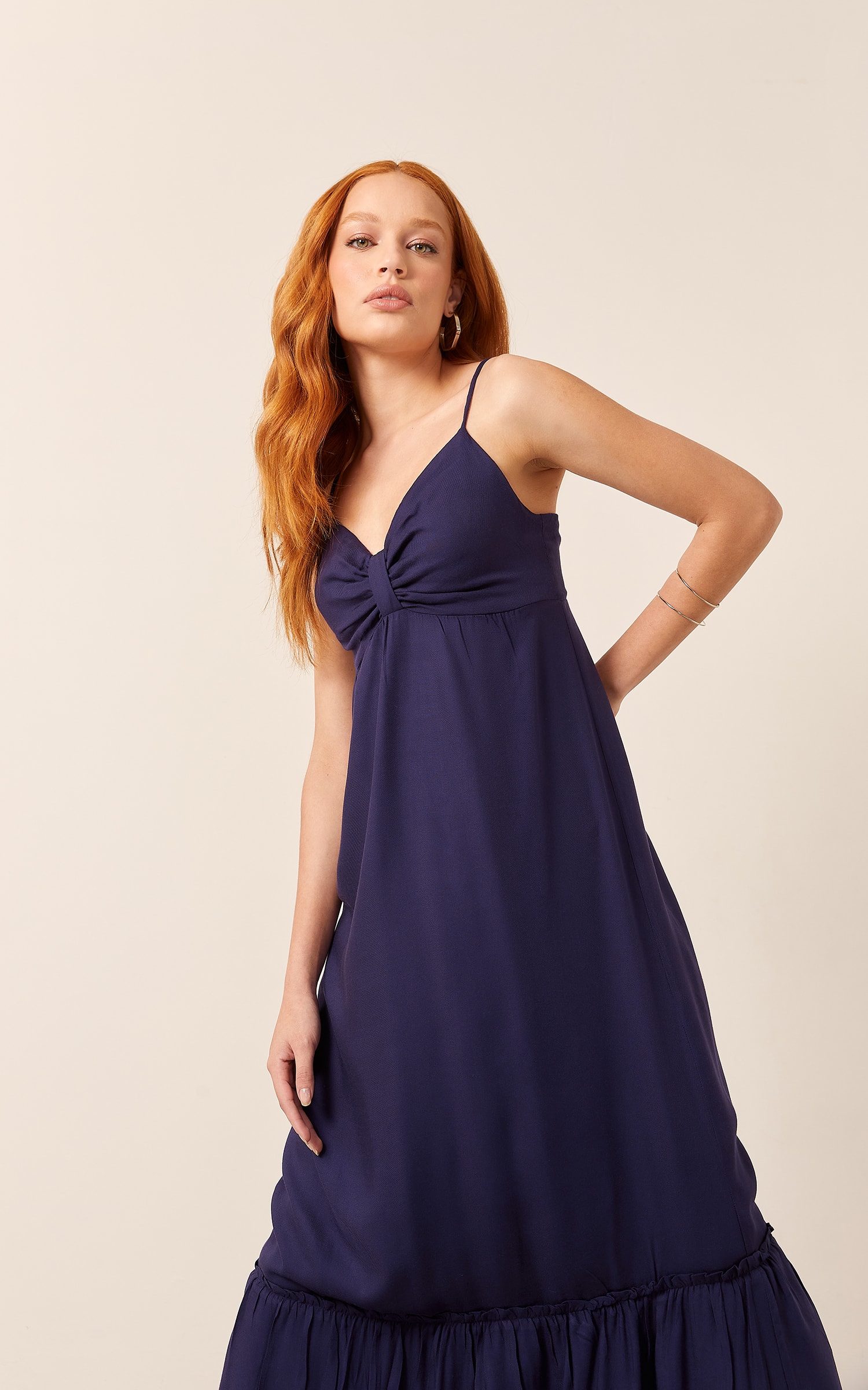 Vestido Decote Laço Midi Marinho