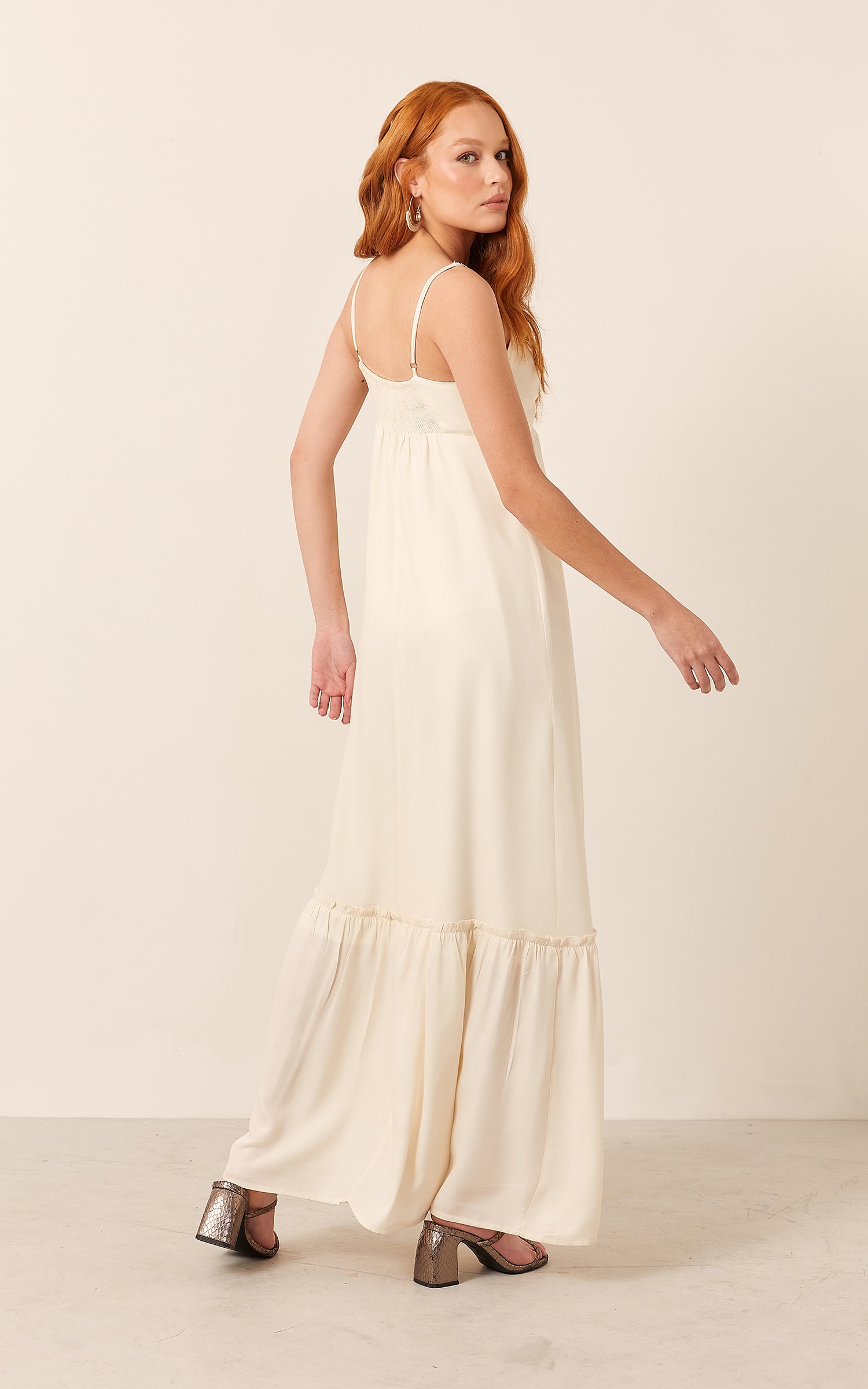 Vestido Decote Laço Midi Off White