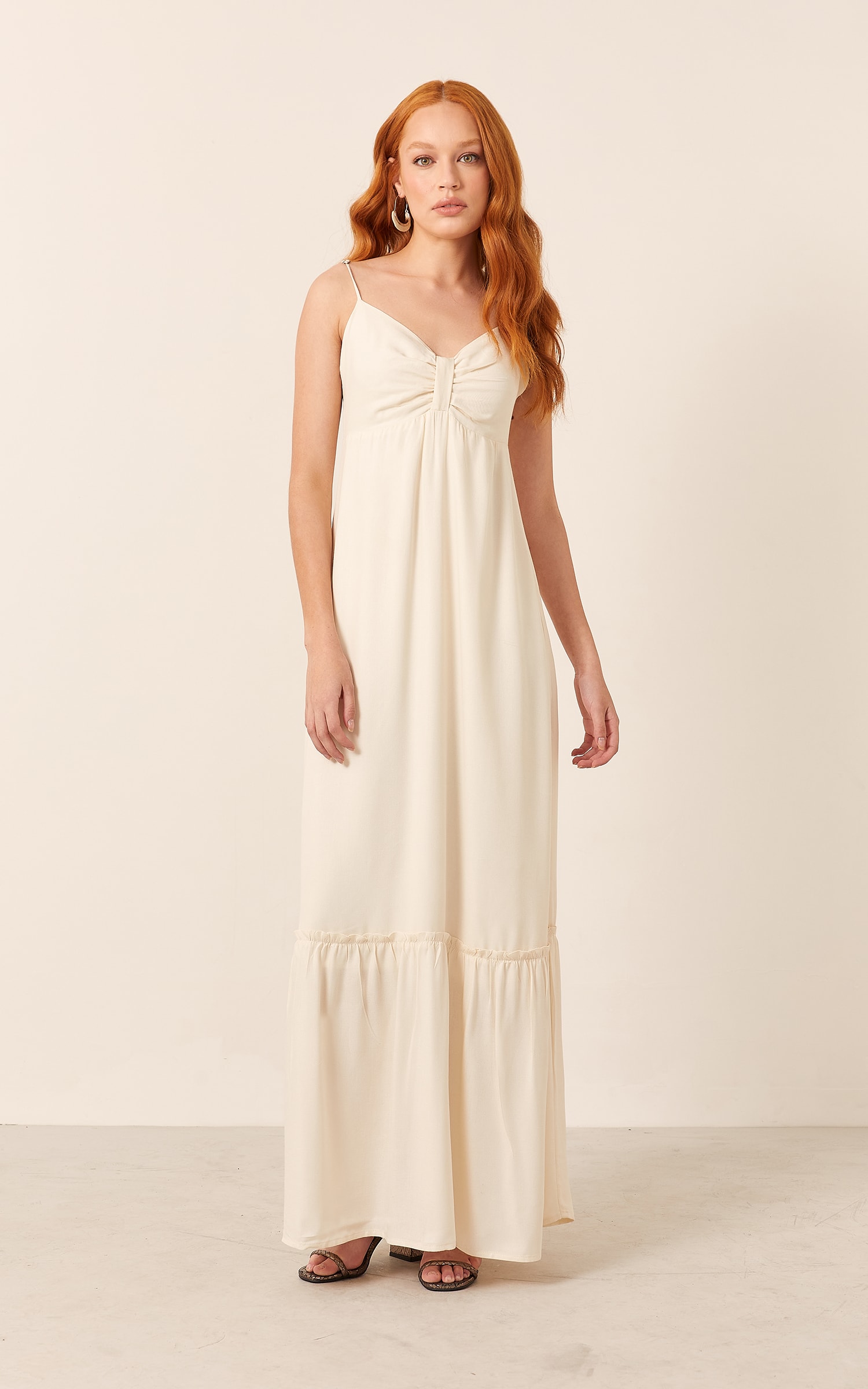 Vestido Decote Laço Midi Off White