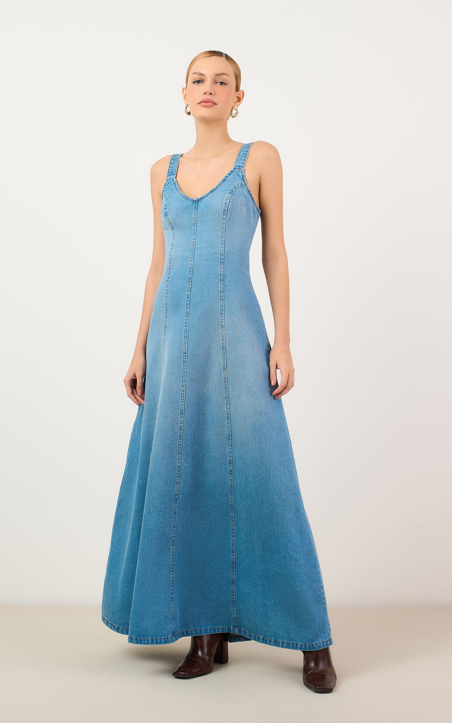 Vestido Jeans Decote v Jeans Medio