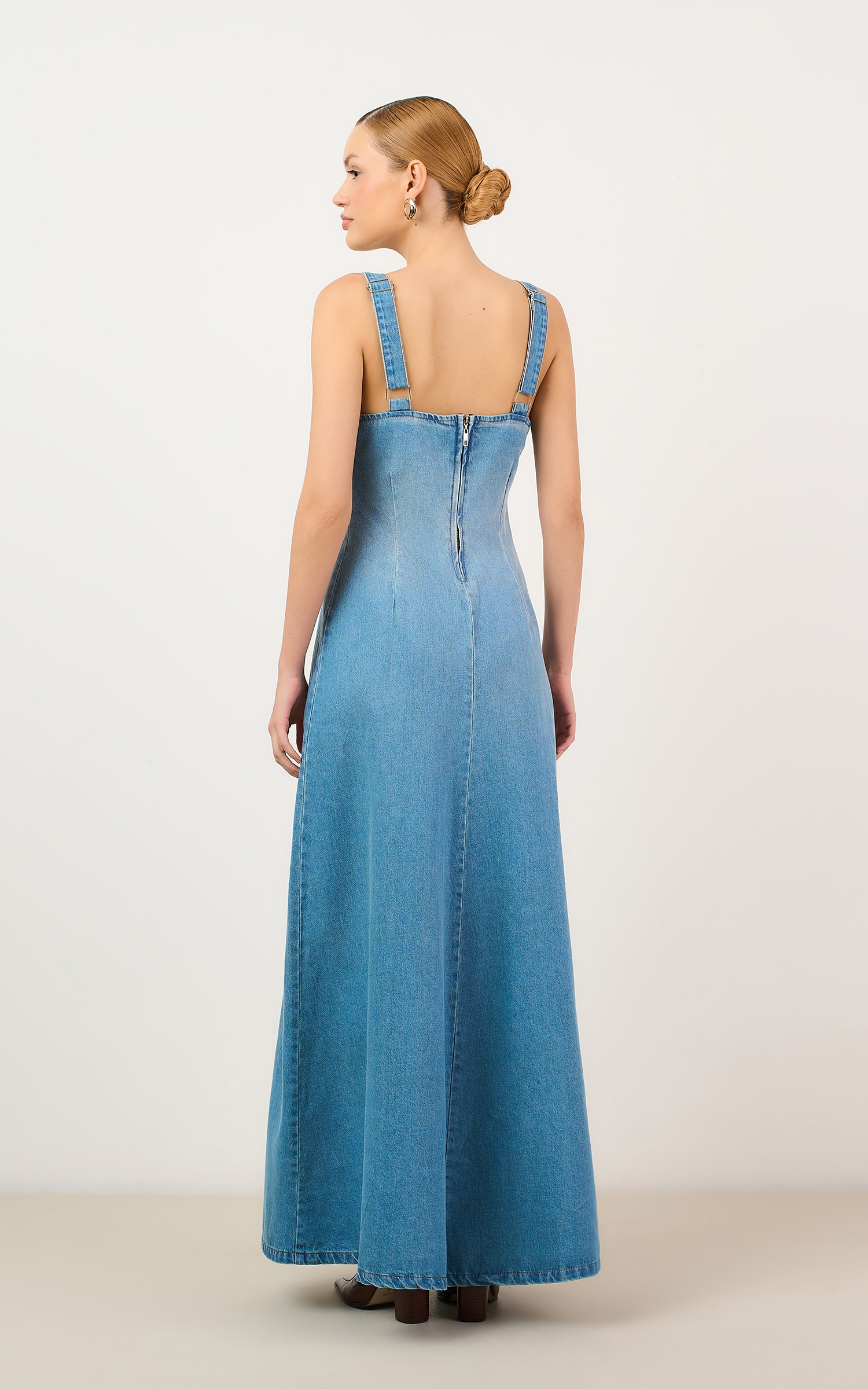 Vestido Jeans Decote v Jeans Medio