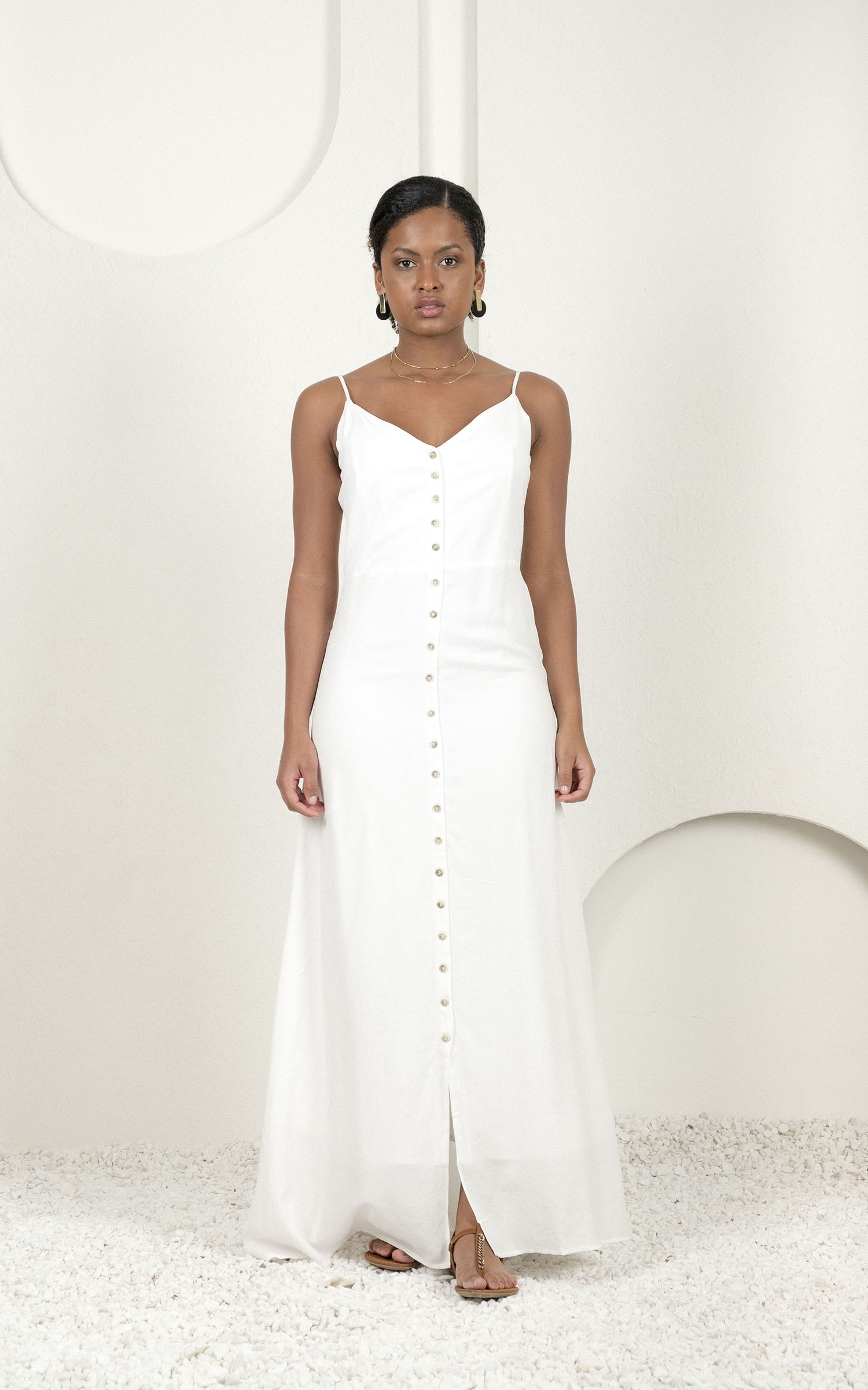 Vestido Longo Botões Off White