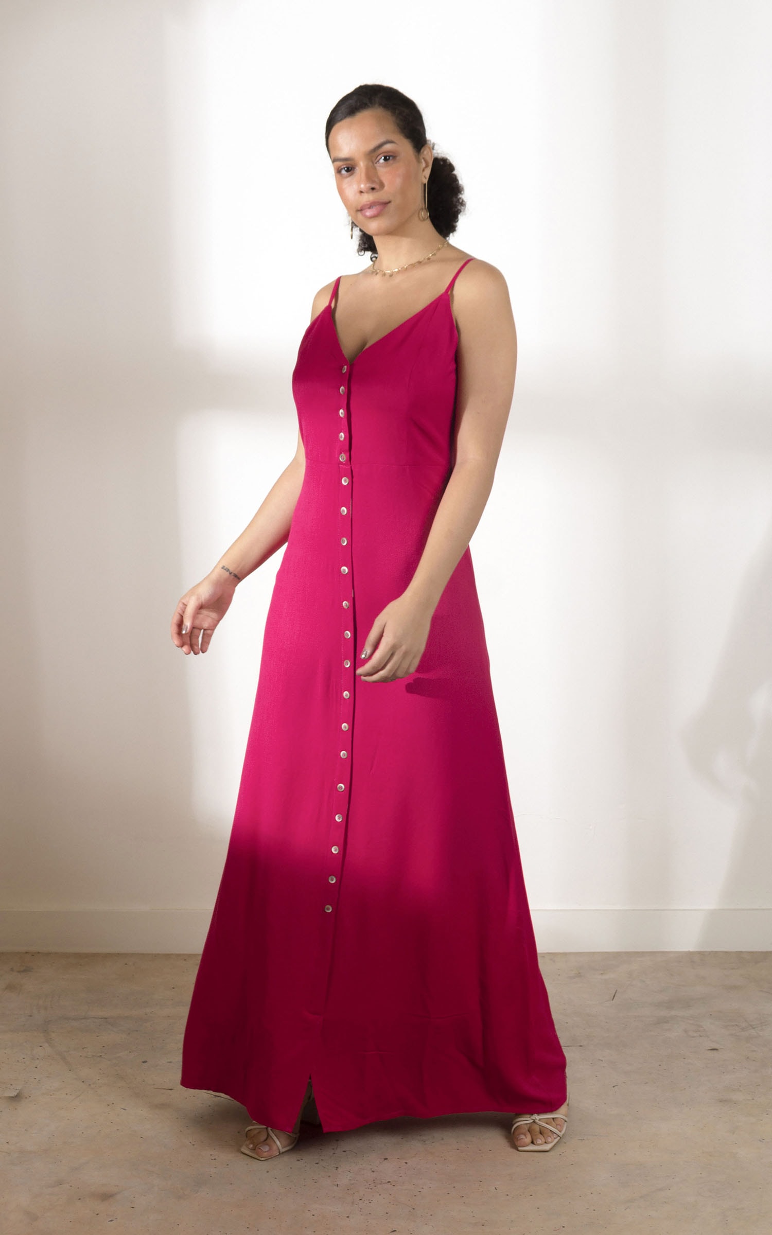 Vestido Longo Botões Vermelho