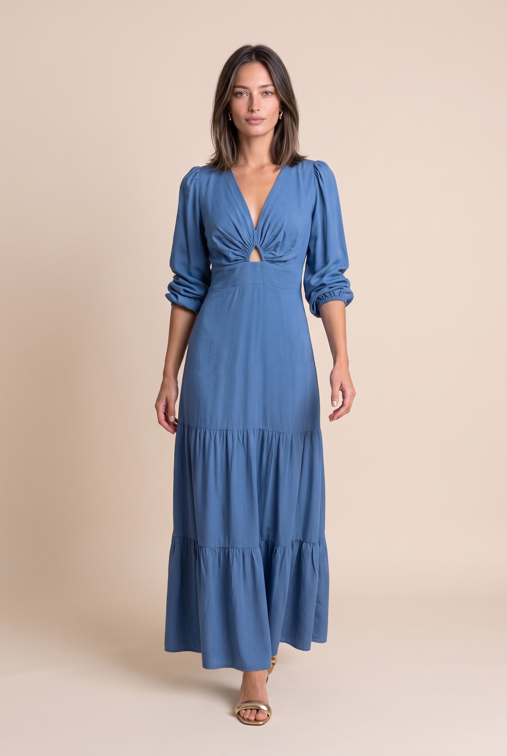 Vestido Longo Compass Azul Mykonos